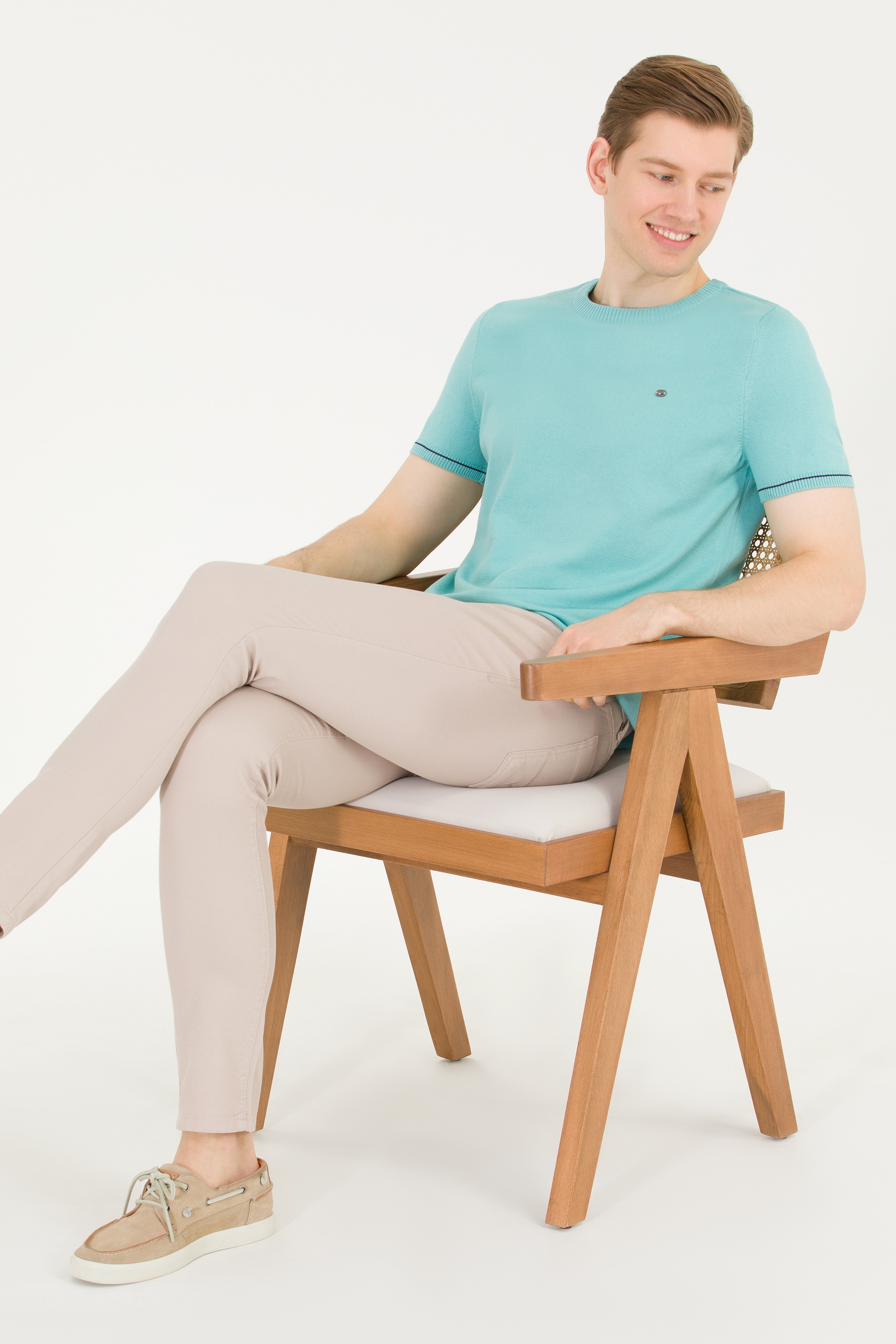 Erkek Slim Fit Taş Kanvas / Chino Pantolon - Image 1