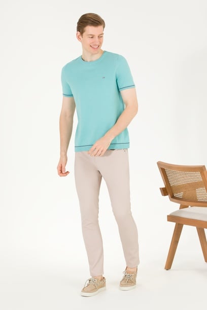 Erkek Slim Fit Taş Kanvas / Chino Pantolon