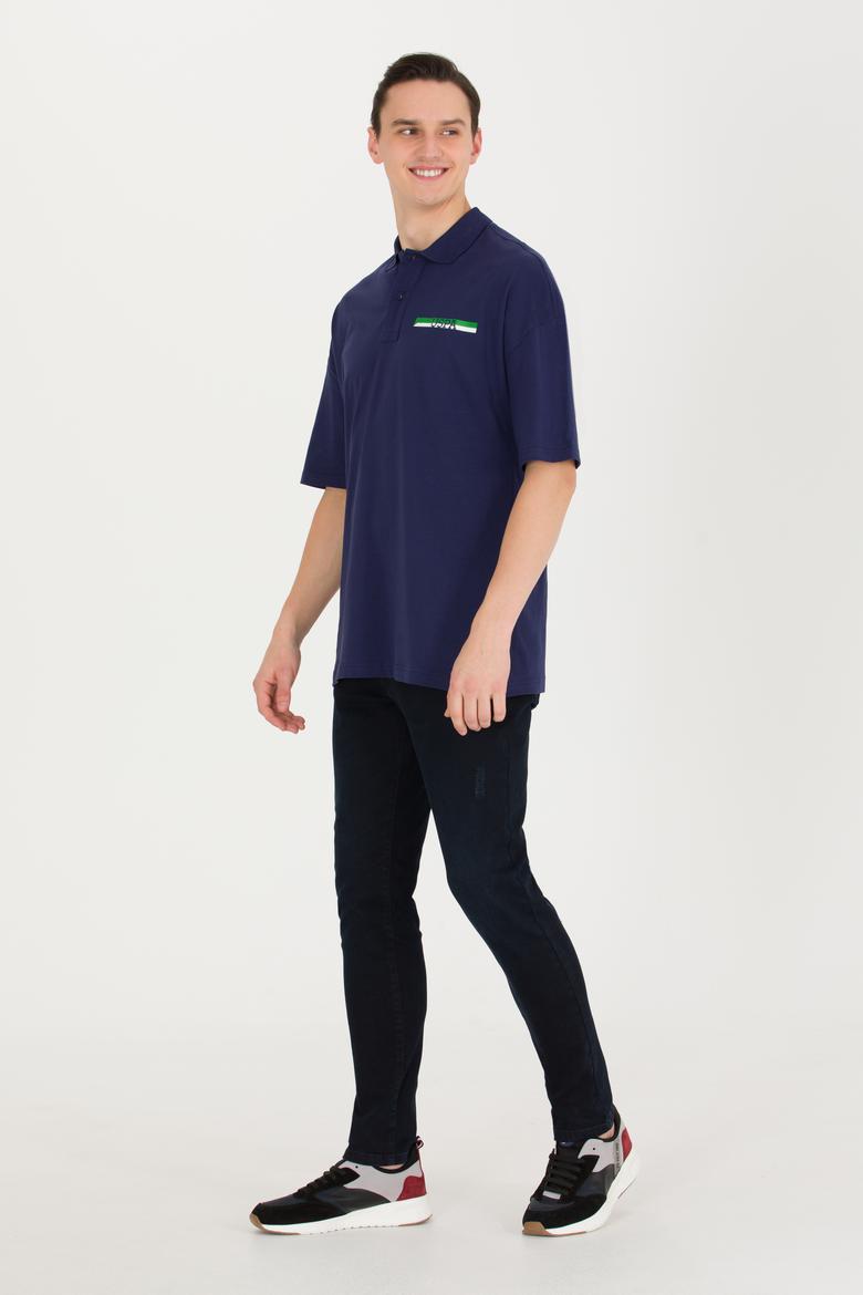 Erkek Lacivert Oversize Polo Yaka Tişört - 50265062007