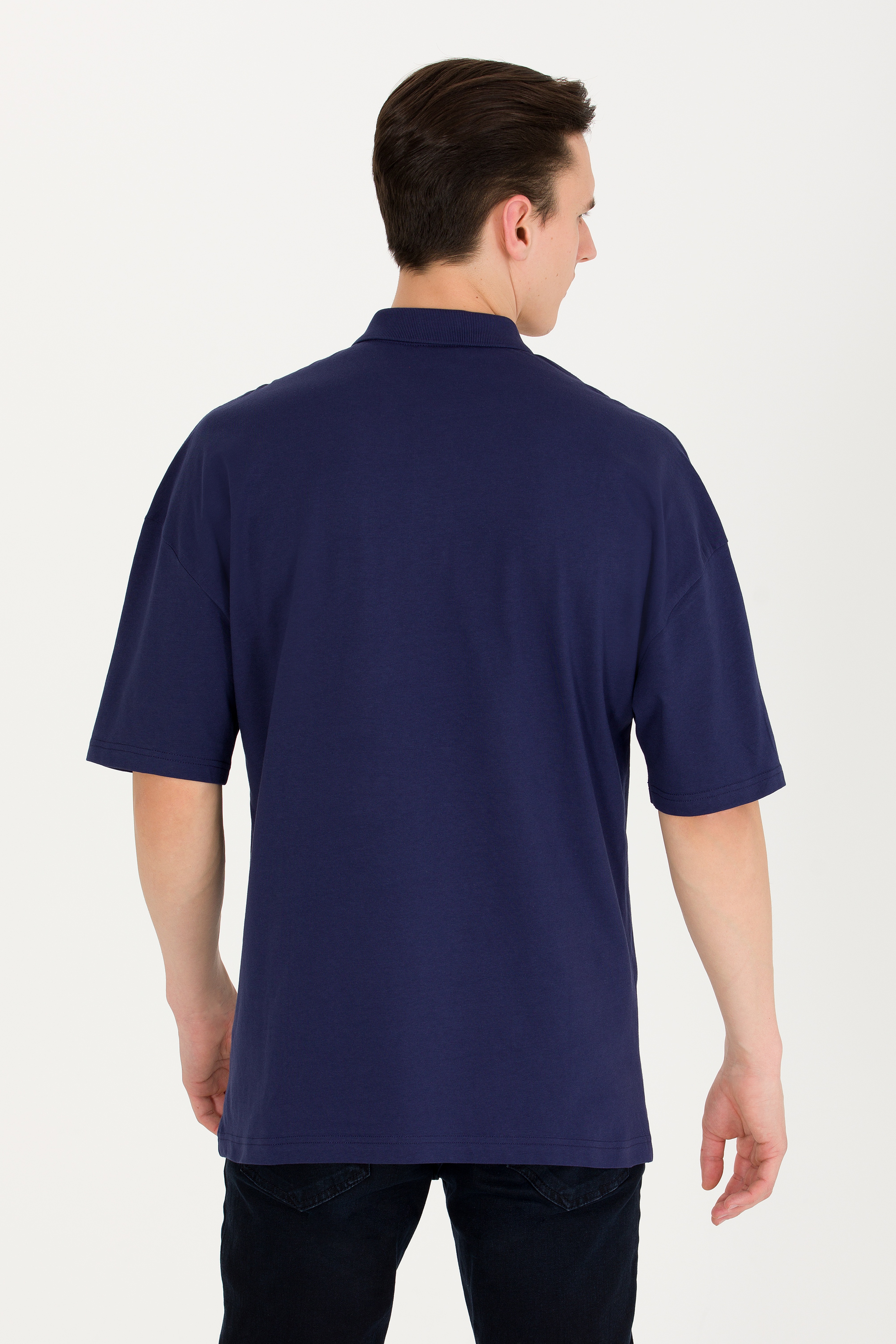 Erkek Lacivert Oversize Polo Yaka Tişört
