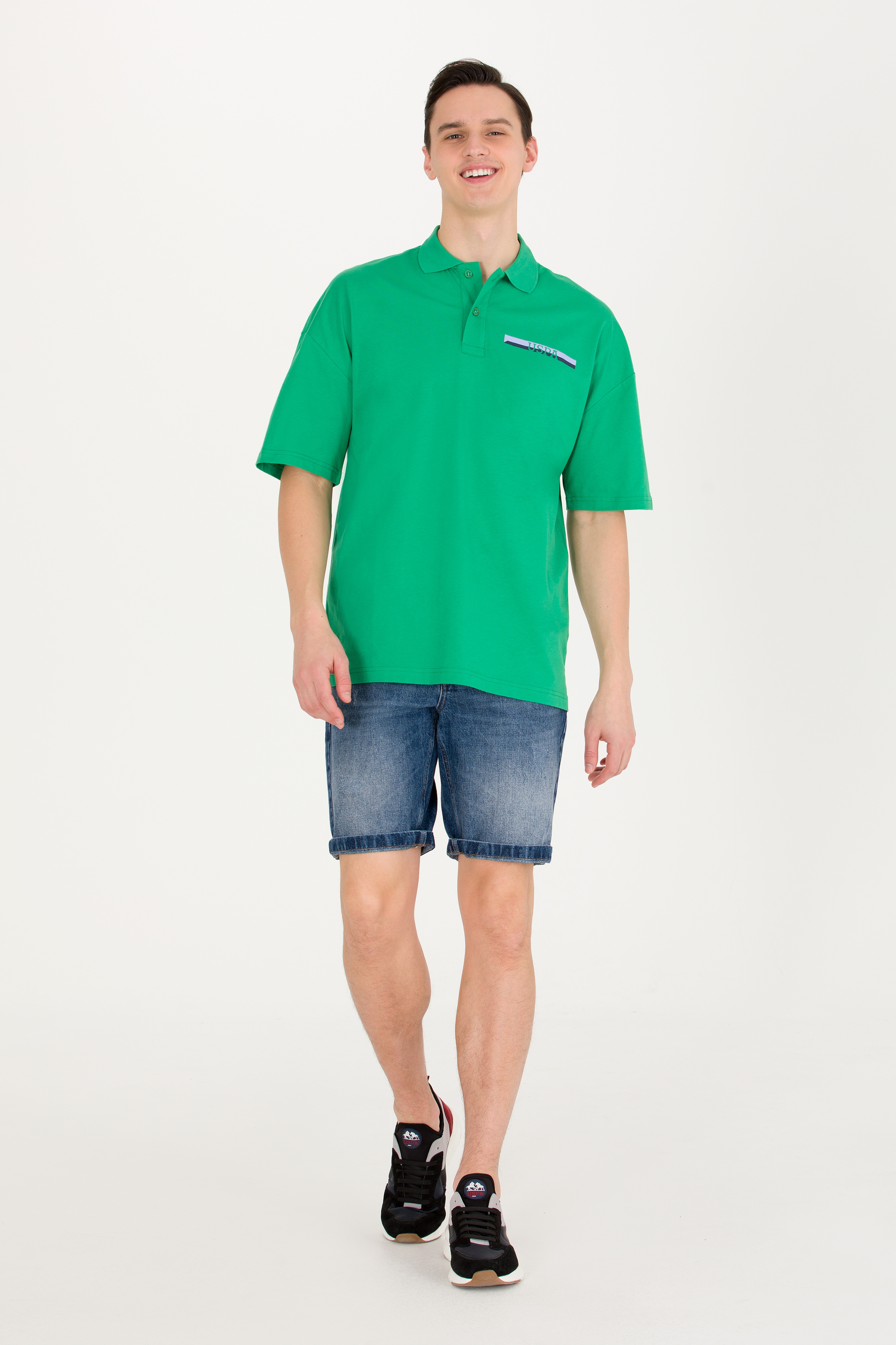 Erkek Yeşil Oversize Polo Yaka Tişört - Image 4