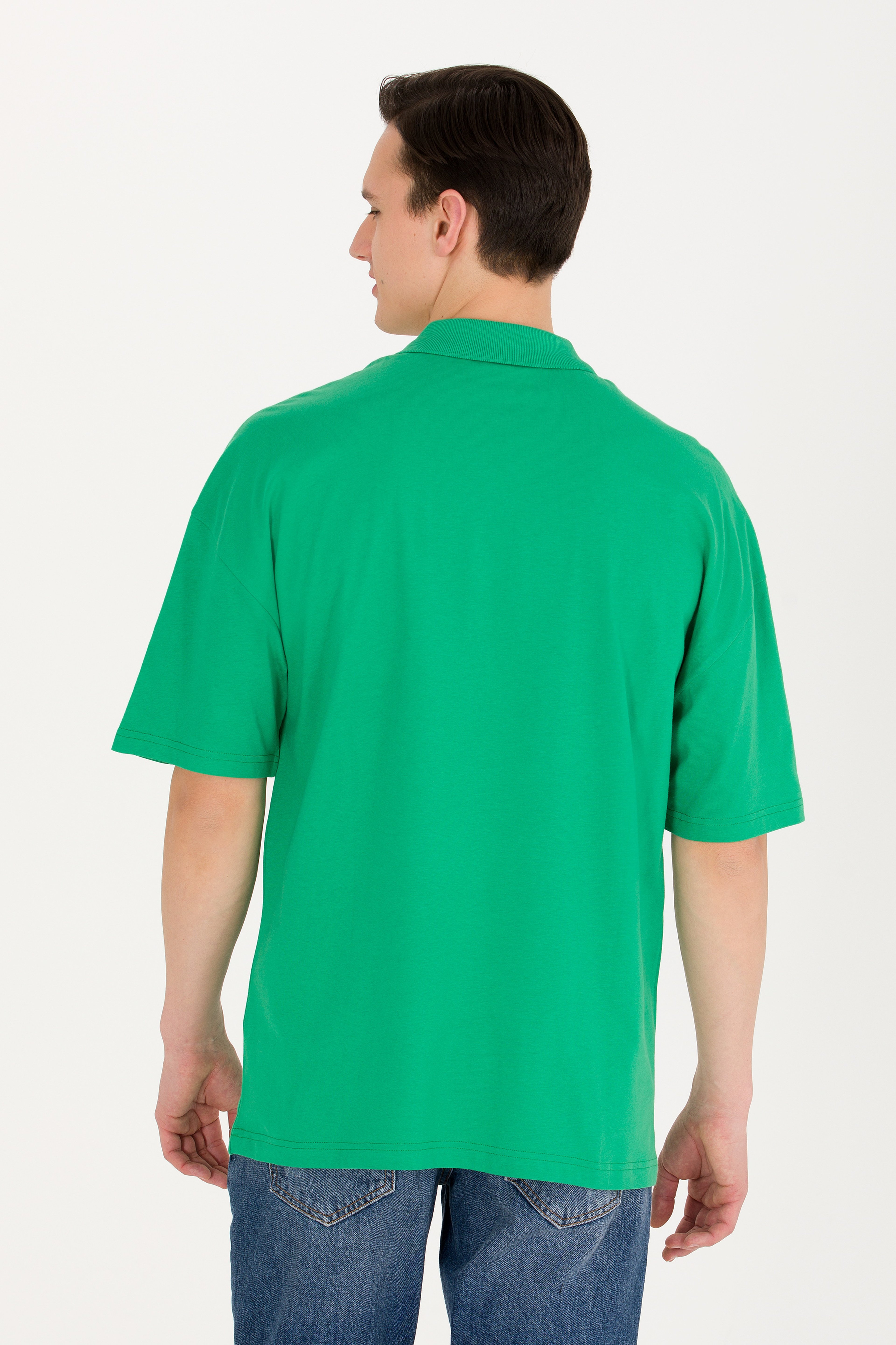 Erkek Yeşil Oversize Polo Yaka Tişört