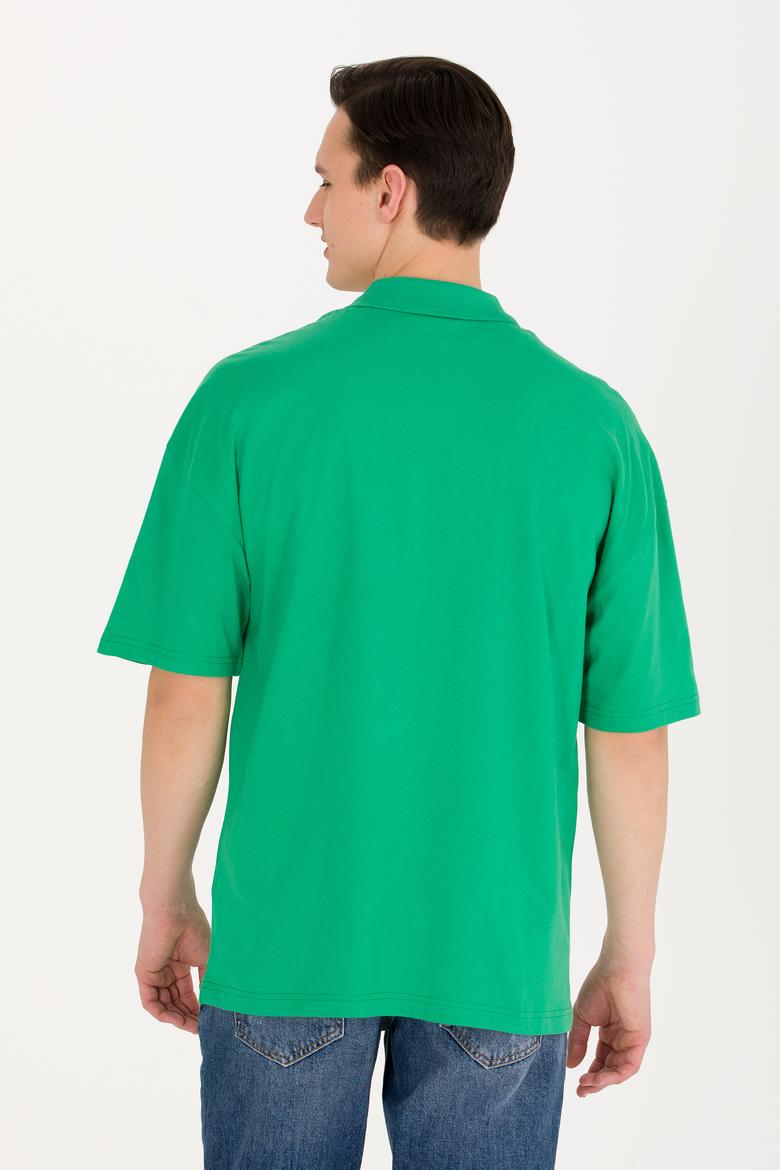 Erkek Yeşil Oversize Polo Yaka Tişört - 50265062037