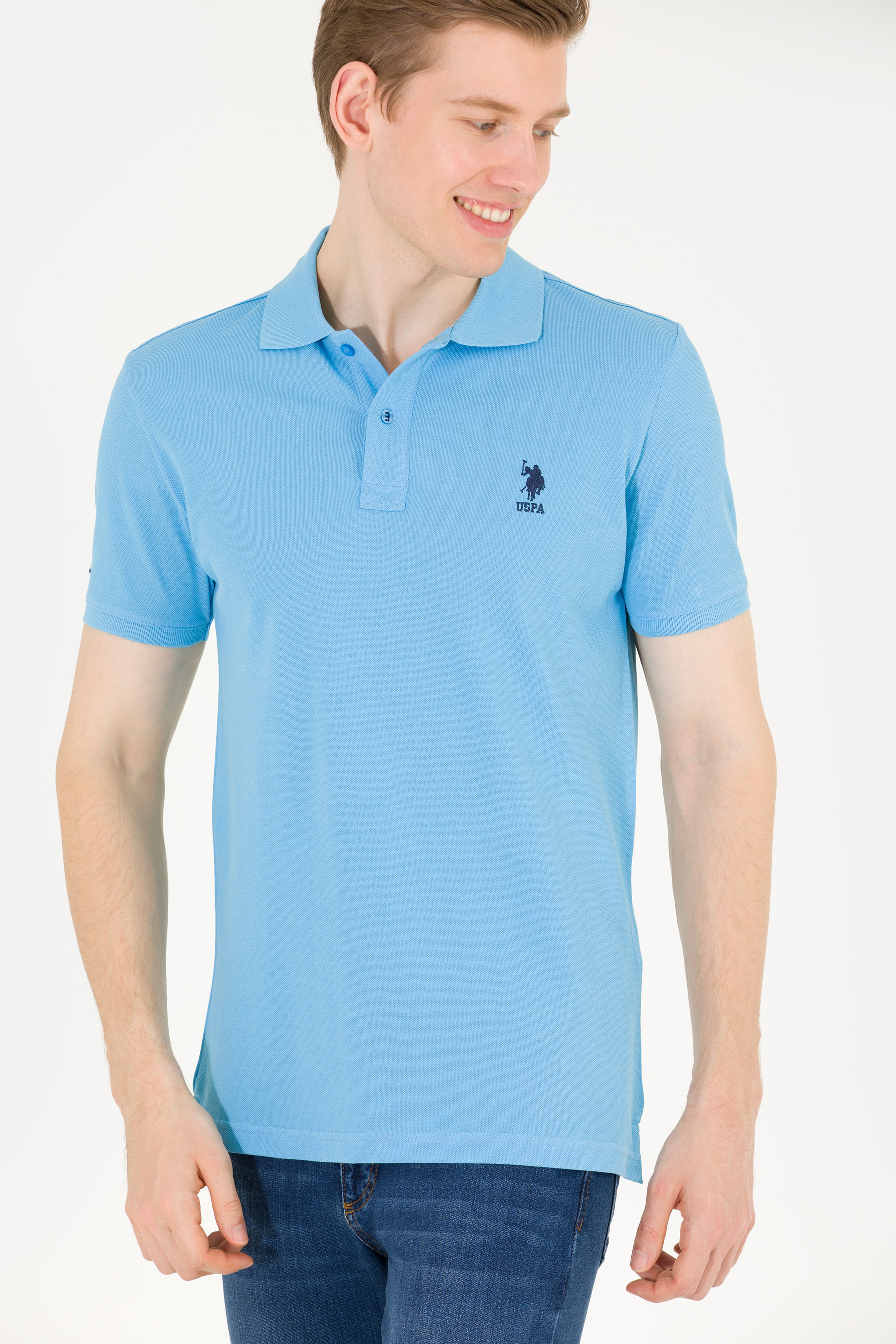 Erkek Turkuaz Basic Polo Yaka Tişört - Image 4