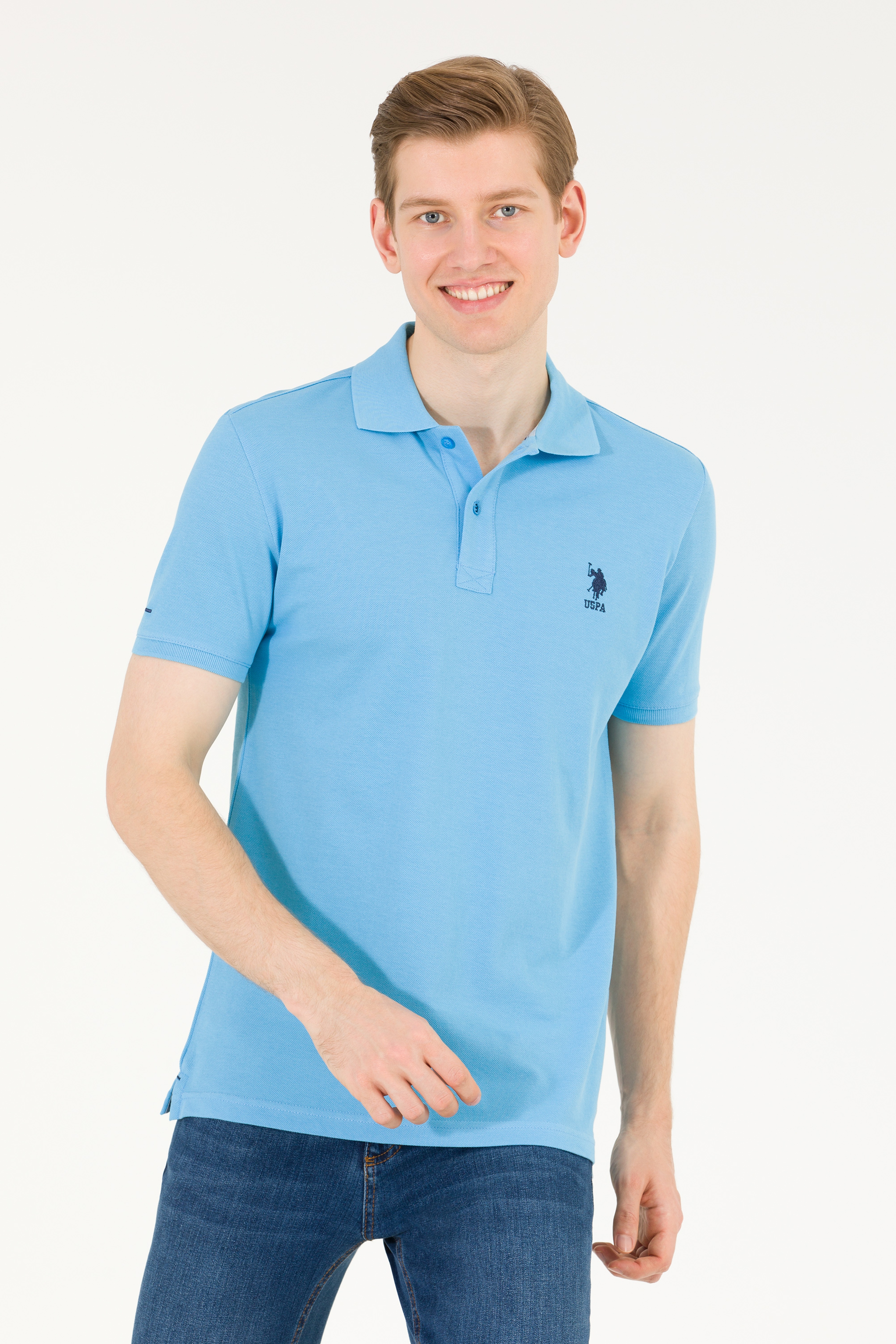 Erkek Turkuaz Basic Polo Yaka Tişört - Image 2