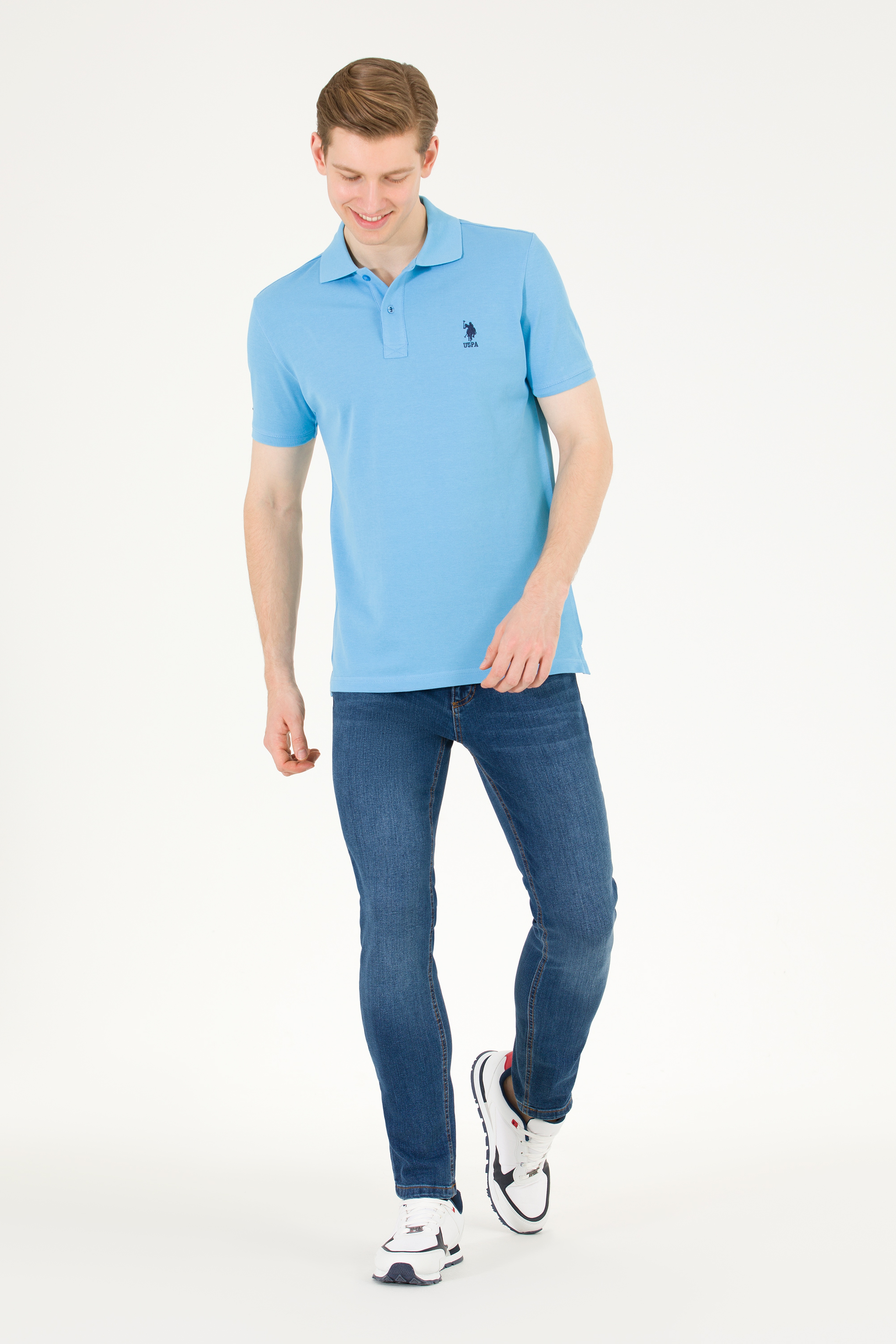 Erkek Turkuaz Basic Polo Yaka Tişört - Image 3