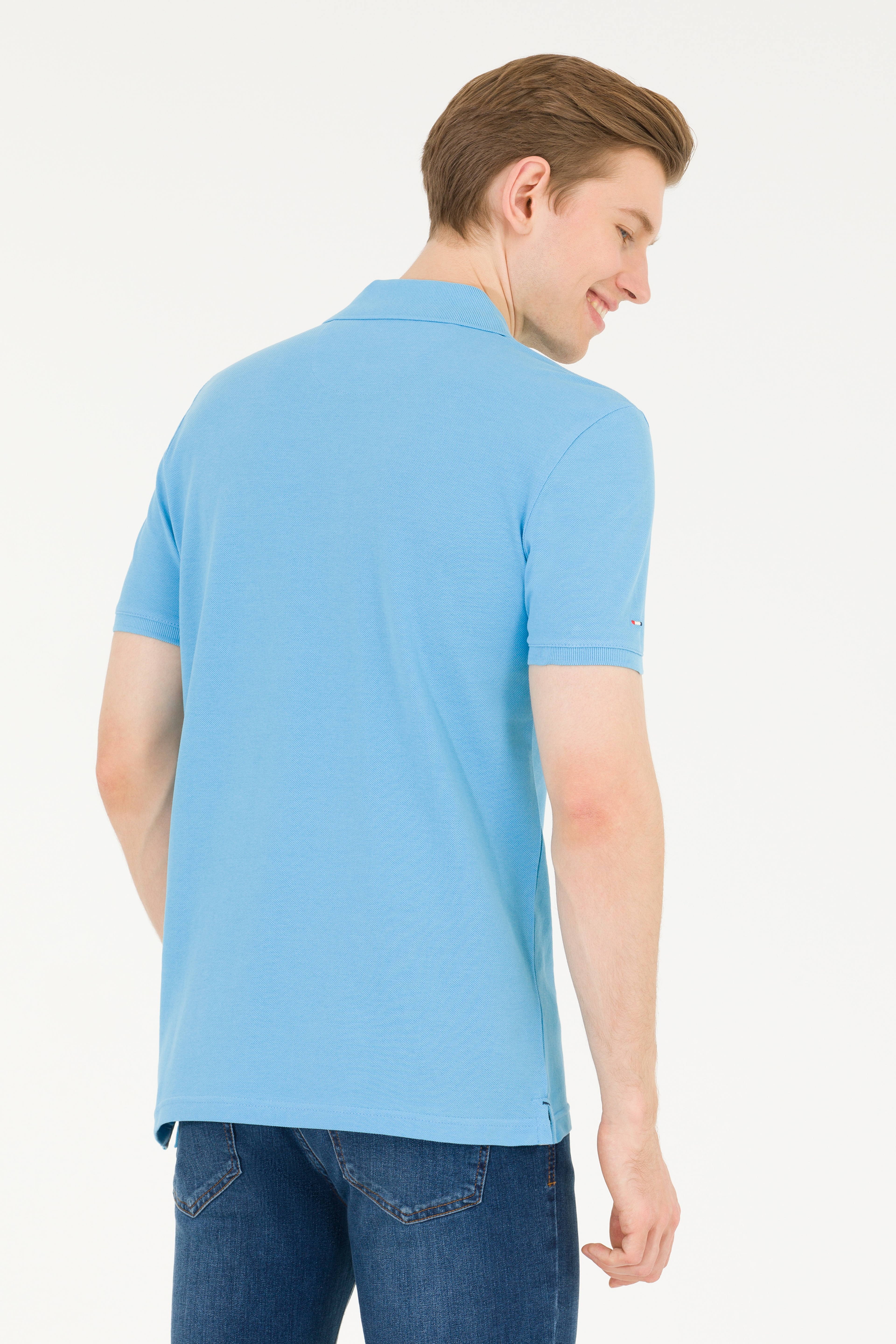 Erkek Turkuaz Basic Polo Yaka Tişört - Image 5