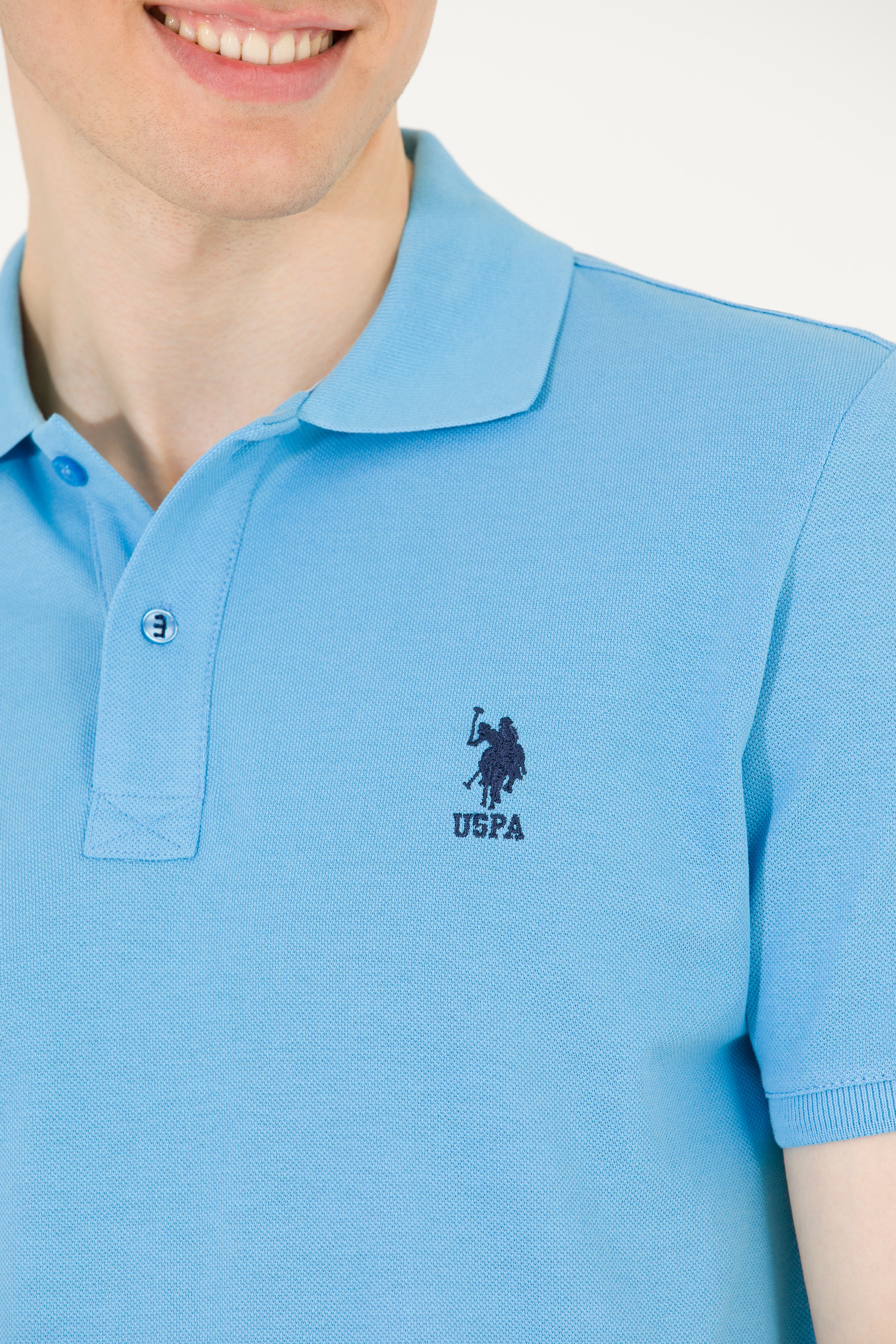 Erkek Turkuaz Basic Polo Yaka Tişört - Image 7