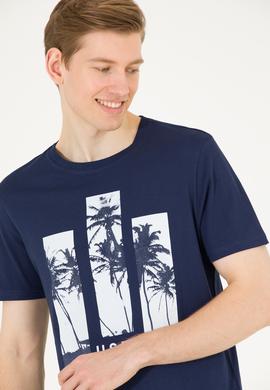 Erkek Lacivert Bisiklet Yaka Tişört - 50263397001