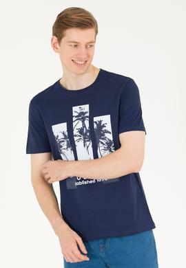 Erkek Lacivert Bisiklet Yaka Tişört - 50263397001