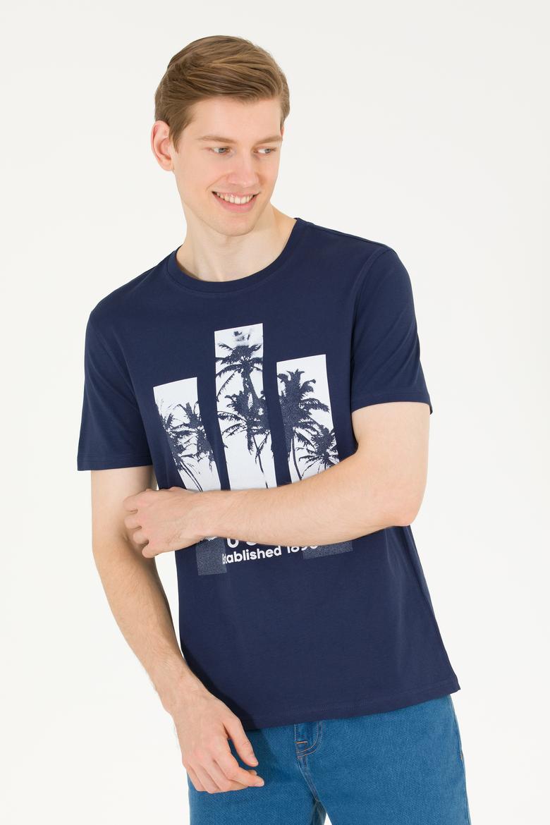 Erkek Lacivert Bisiklet Yaka Tişört - 50263397001