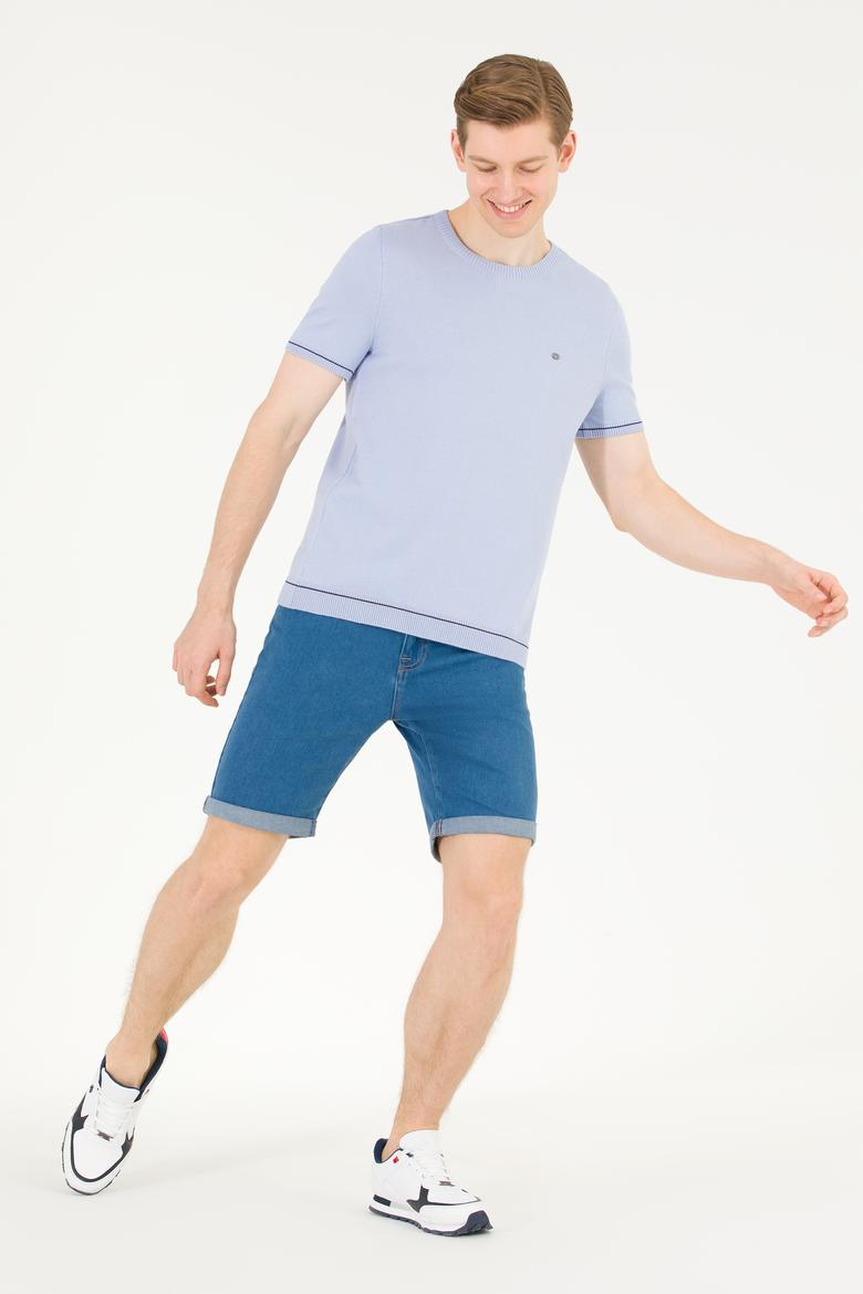 Erkek Açık Mavi Bisiklet Yaka Triko Kazak - 50262474015