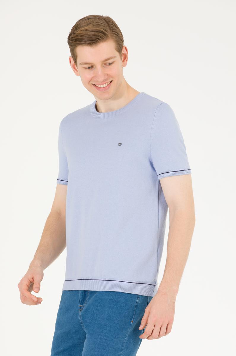 Erkek Açık Mavi Bisiklet Yaka Triko Kazak