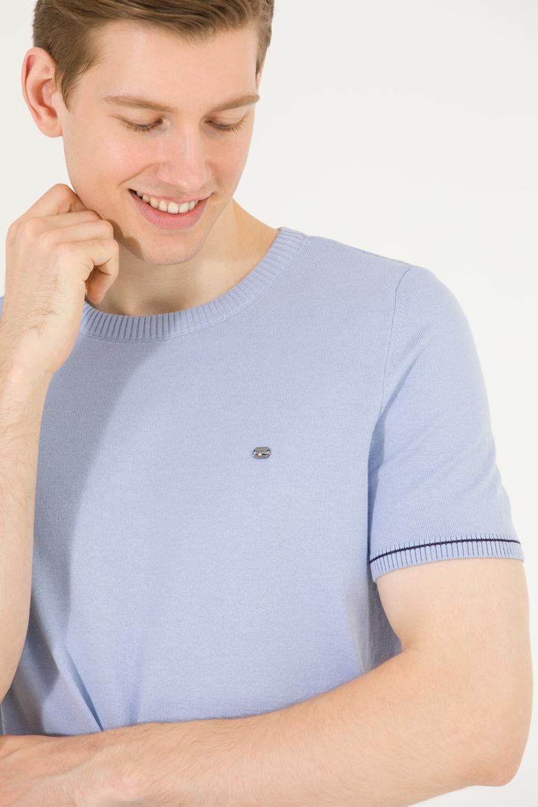 Erkek Açık Mavi Bisiklet Yaka Triko Kazak - 50262474015