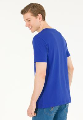 Erkek Mavi Basic Bisiklet Yaka Tişört - 50262976091