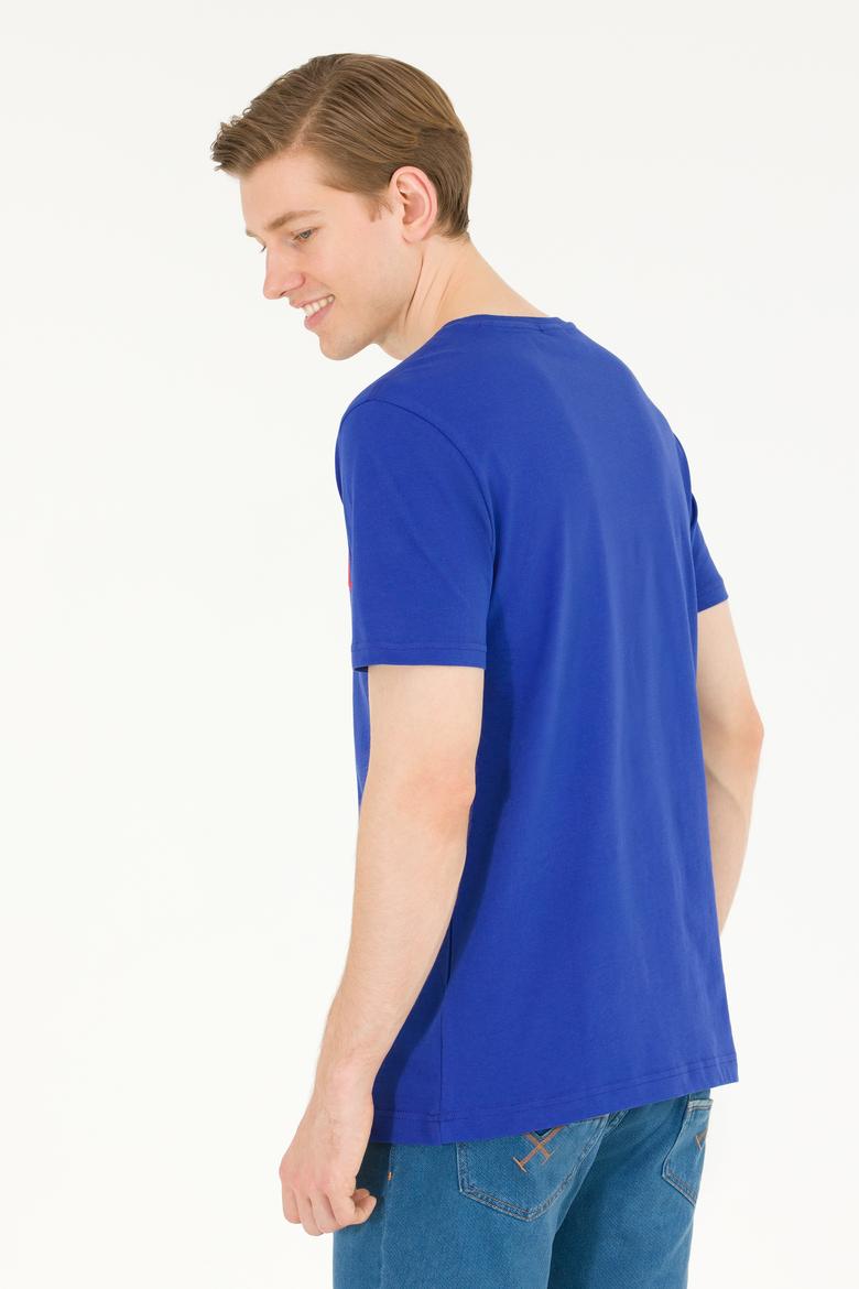 Erkek Mavi Basic Bisiklet Yaka Tişört - 50262976091