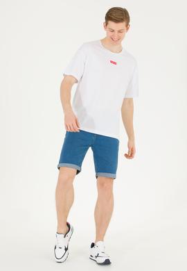 Erkek Beyaz Comfort Bisiklet Yaka Tişört - 50263285023