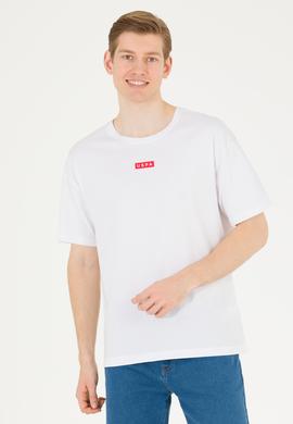 Erkek Beyaz Comfort Bisiklet Yaka Tişört - 50263285023