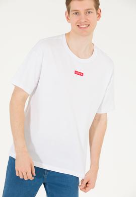 Erkek Beyaz Comfort Bisiklet Yaka Tişört - 50263285023