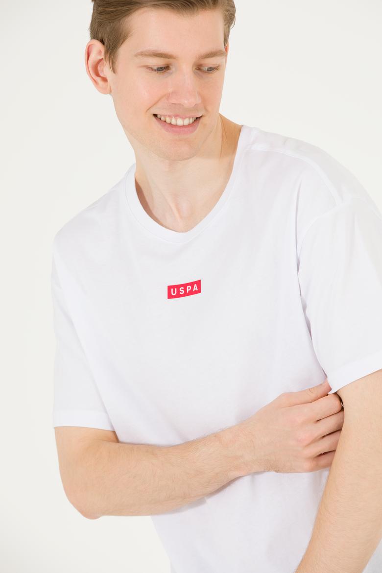 Erkek Beyaz Comfort Bisiklet Yaka Tişört - 50263285023