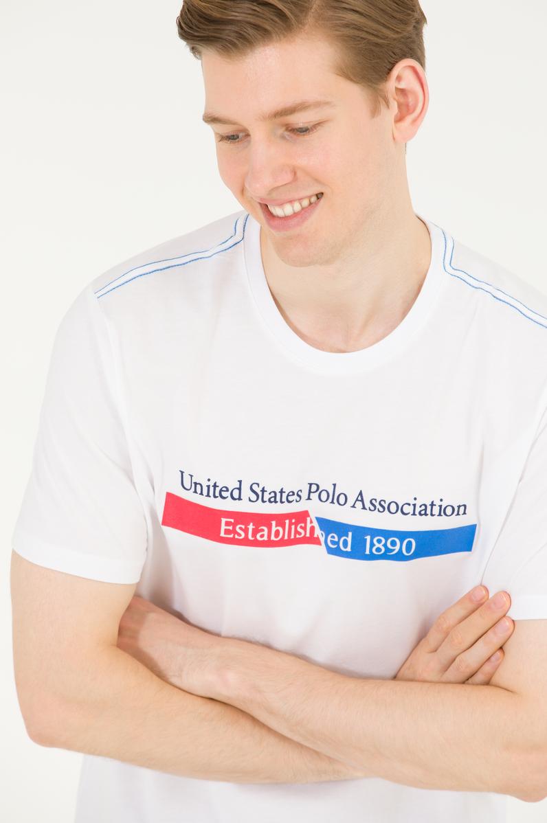 Erkek Beyaz Bisiklet Yaka Tişört