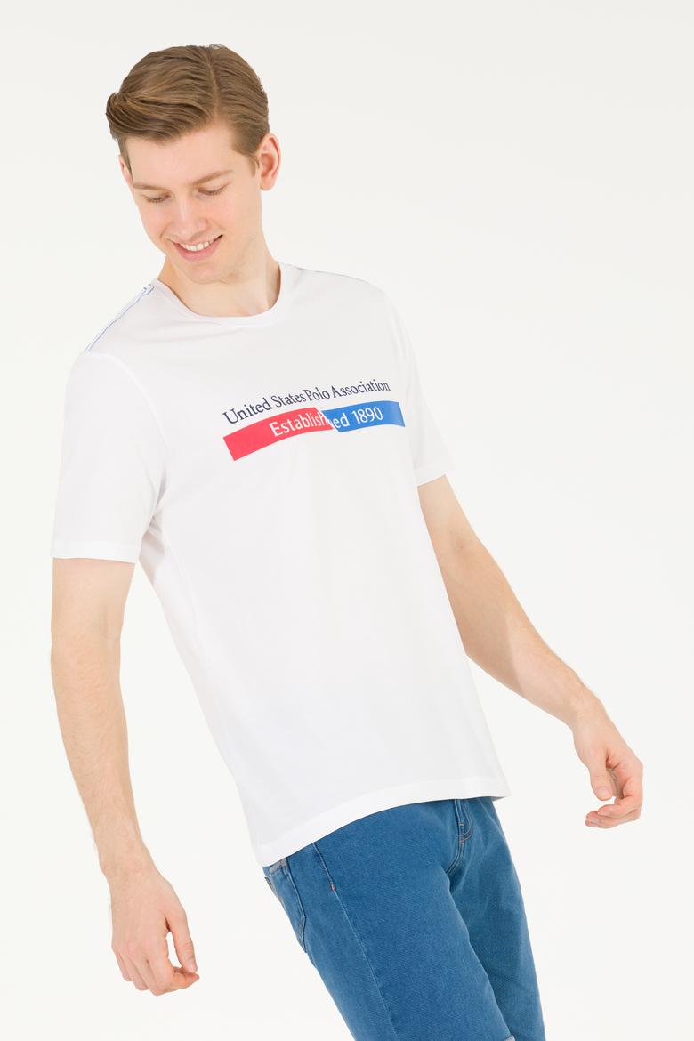 Erkek Beyaz Bisiklet Yaka Tişört