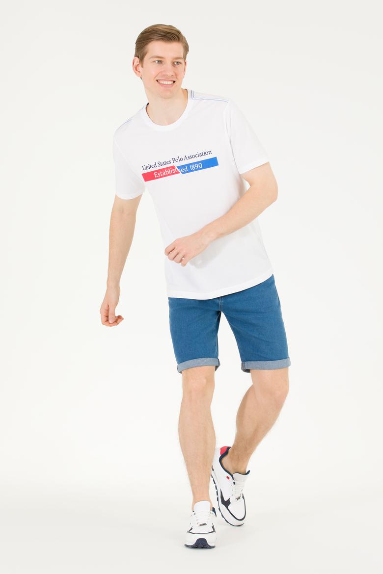 Erkek Beyaz Bisiklet Yaka Tişört - 50263294038