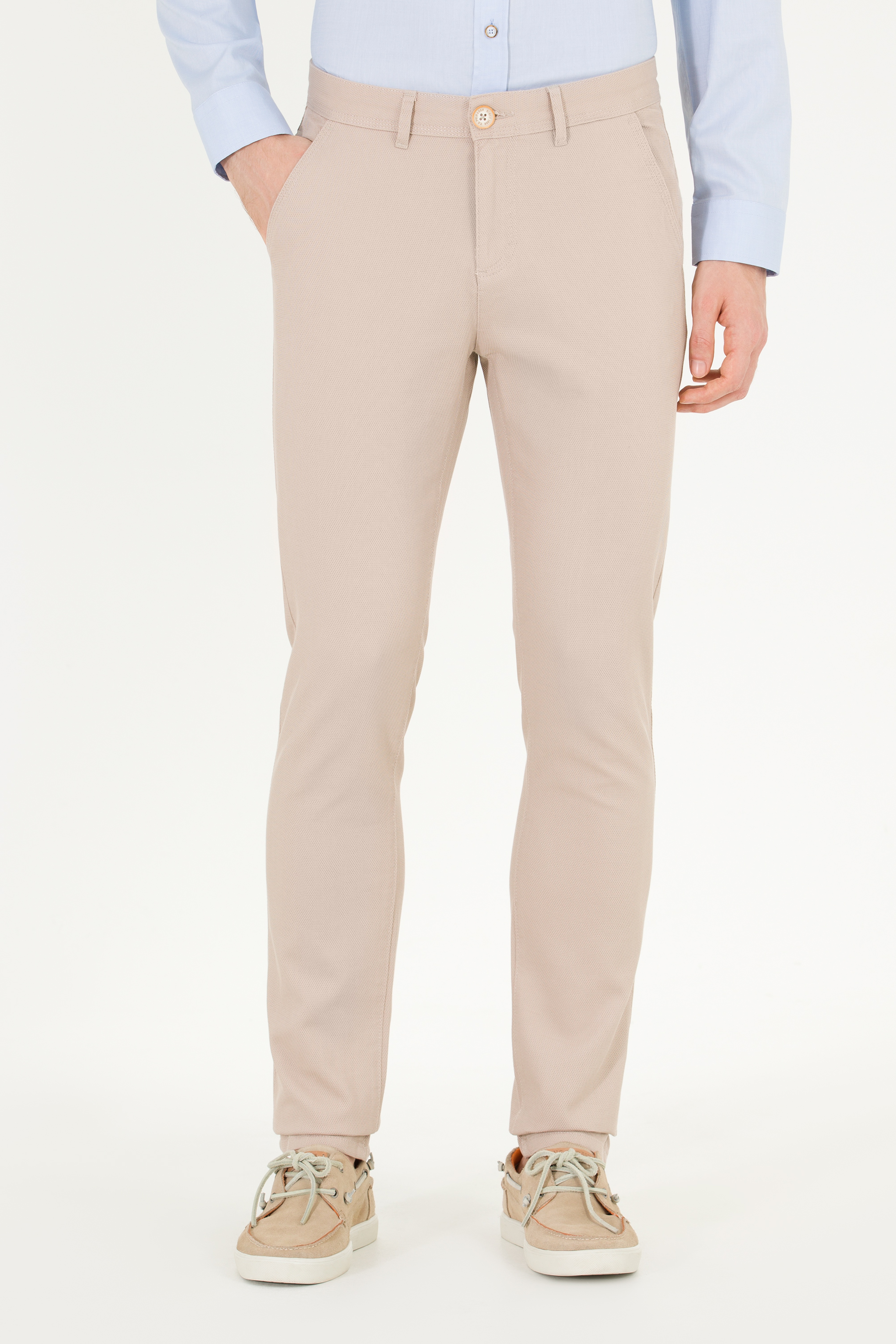 Erkek Slim Fit Taş Kanvas Pantolon