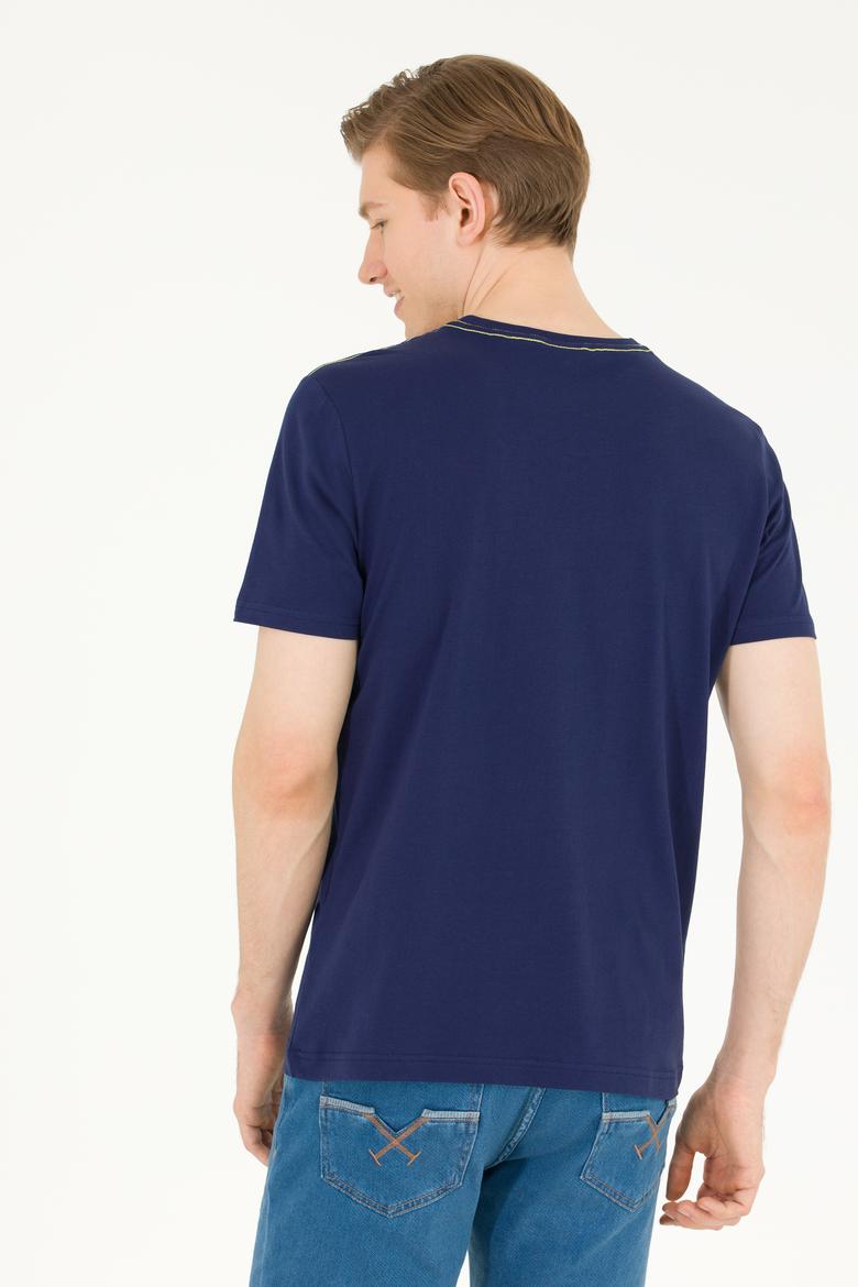 Erkek Lacivert Bisiklet Yaka Tişört - 50269180020