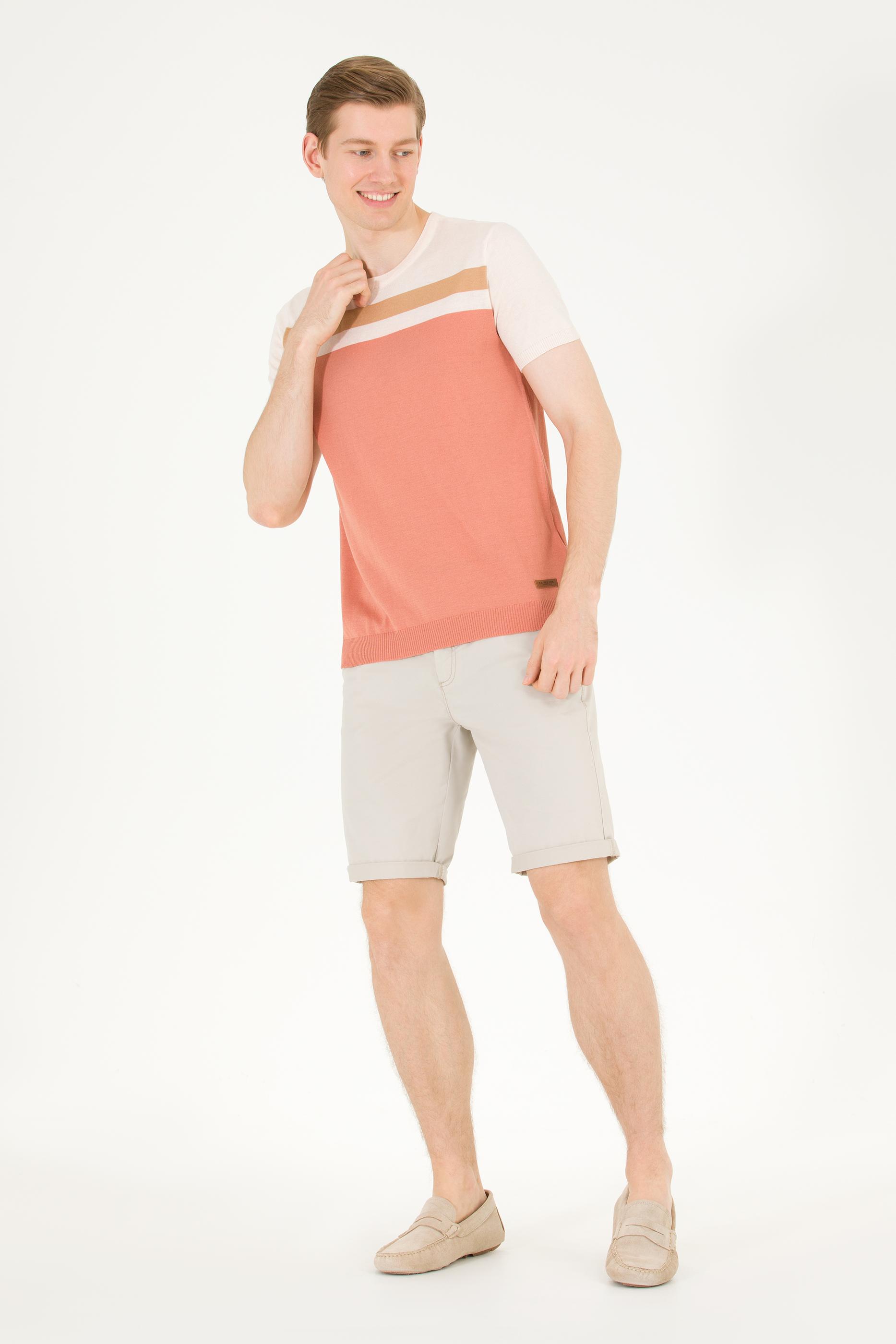 Erkek Pudra Bisiklet Yaka Triko Kazak