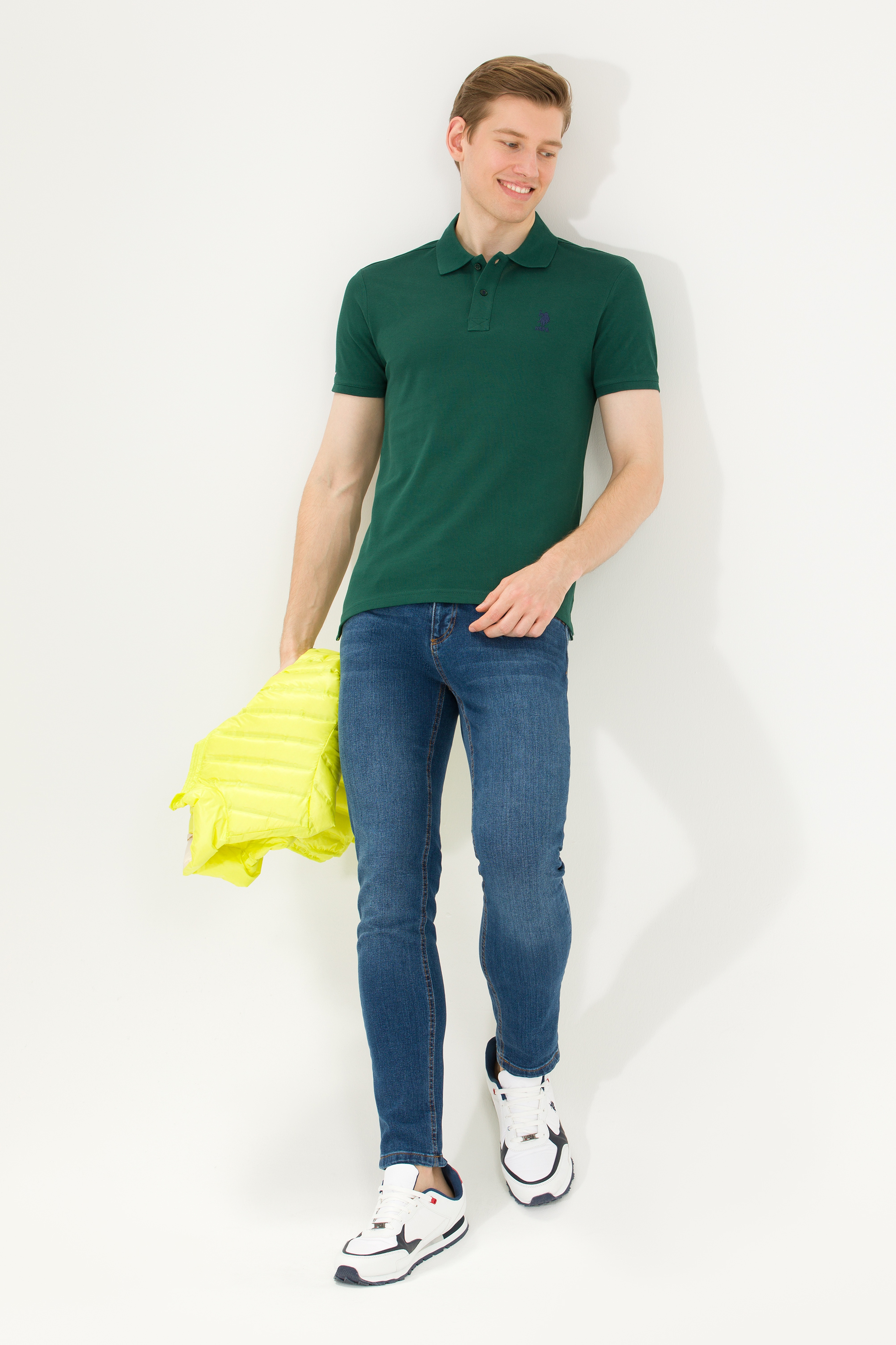 Erkek Koyu Yeşil Basic Polo Yaka Tişört - Image 1