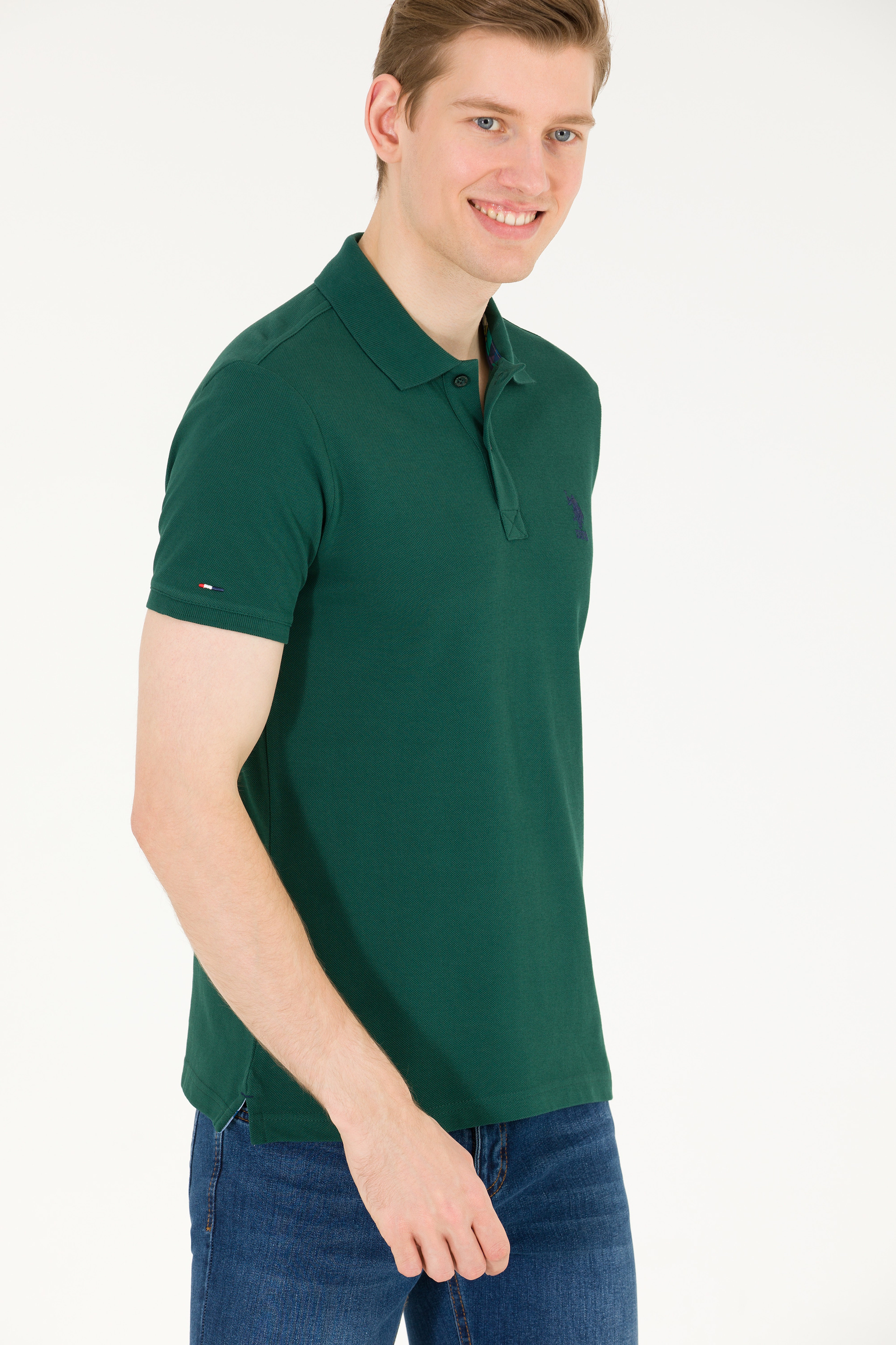 Erkek Koyu Yeşil Basic Polo Yaka Tişört - Image 3