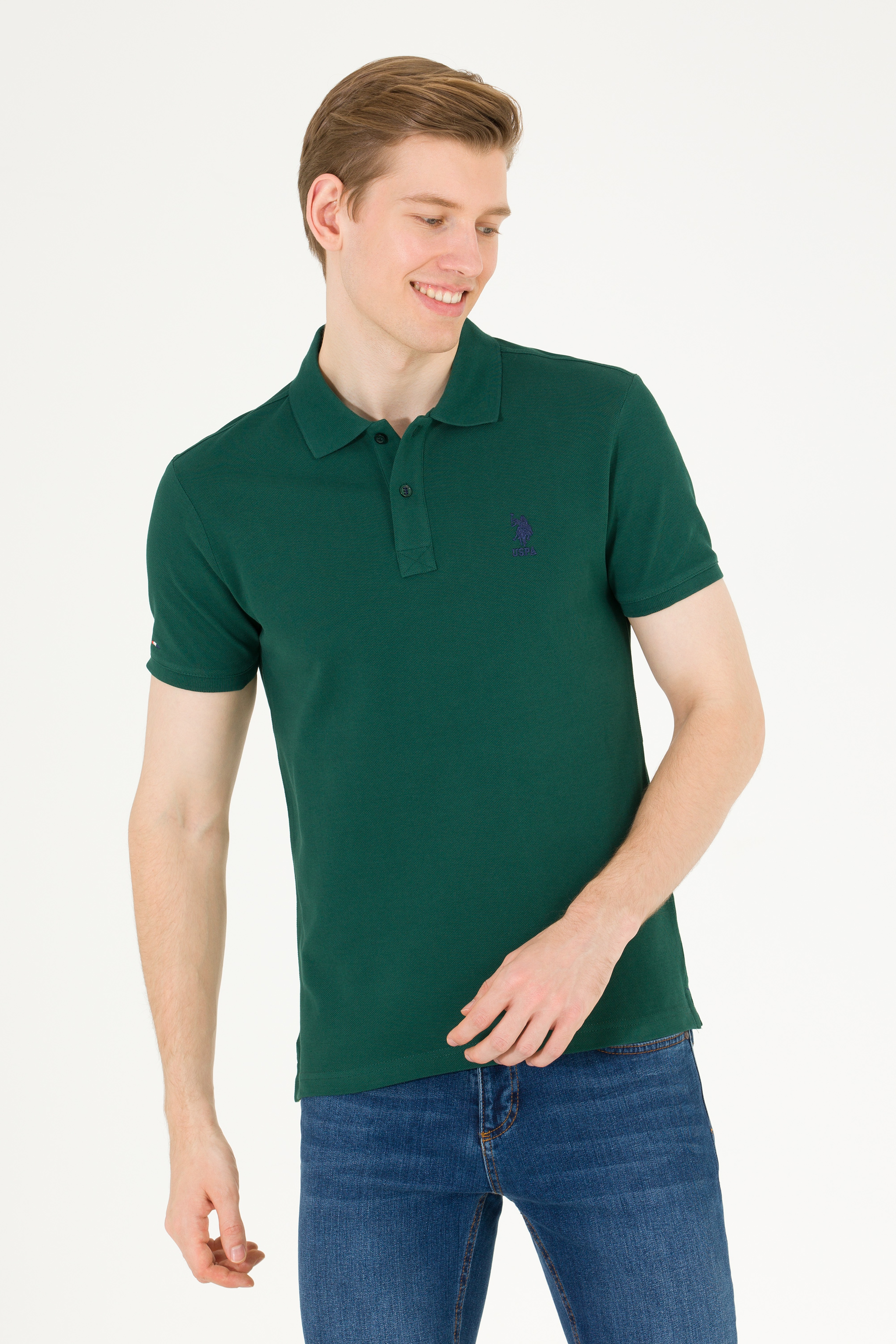 Erkek Koyu Yeşil Basic Polo Yaka Tişört - Image 2