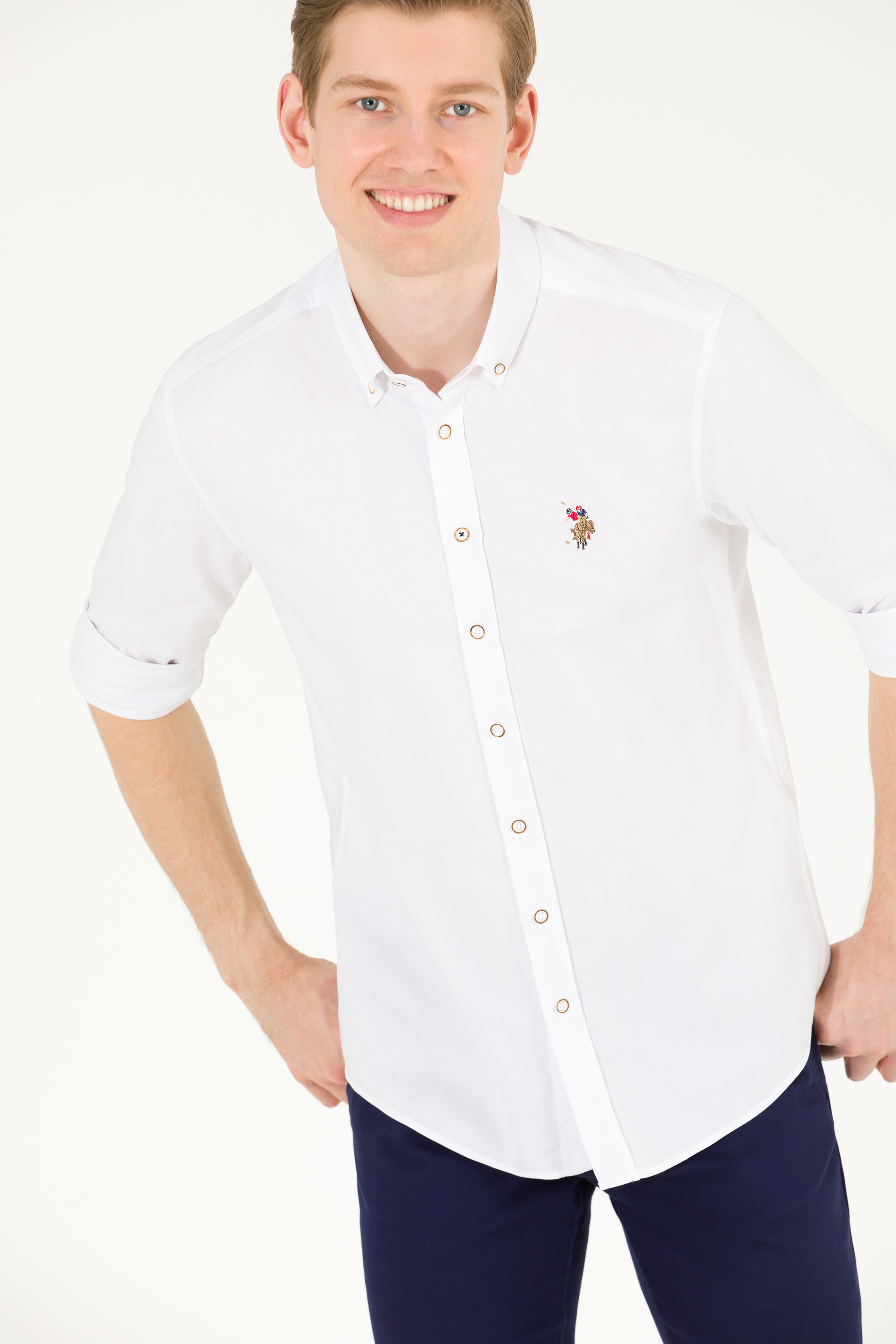 Erkek Beyaz Uzun Kollu Basic Gömlek - Image 1