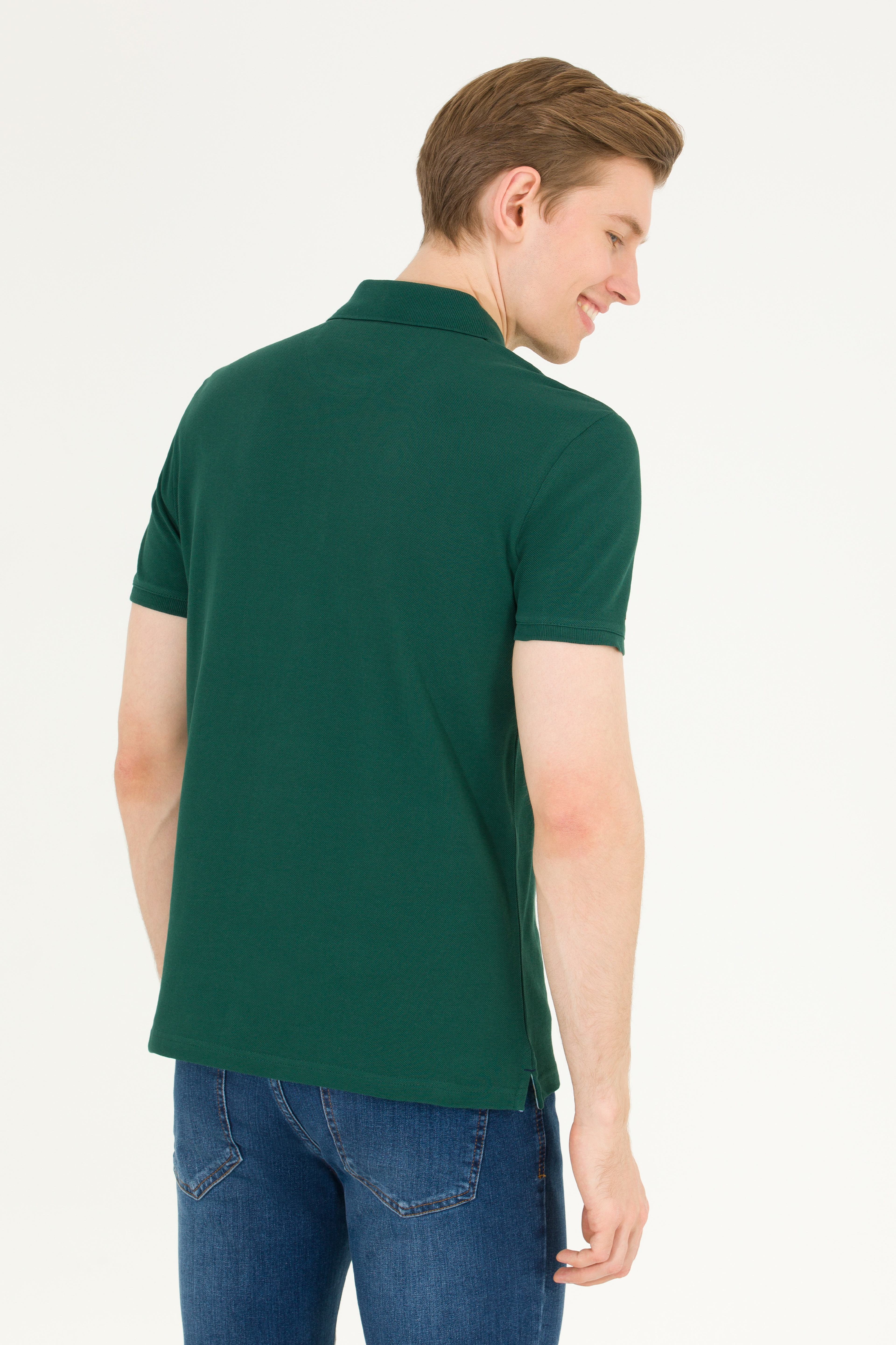 Erkek Koyu Yeşil Basic Polo Yaka Tişört - Image 5