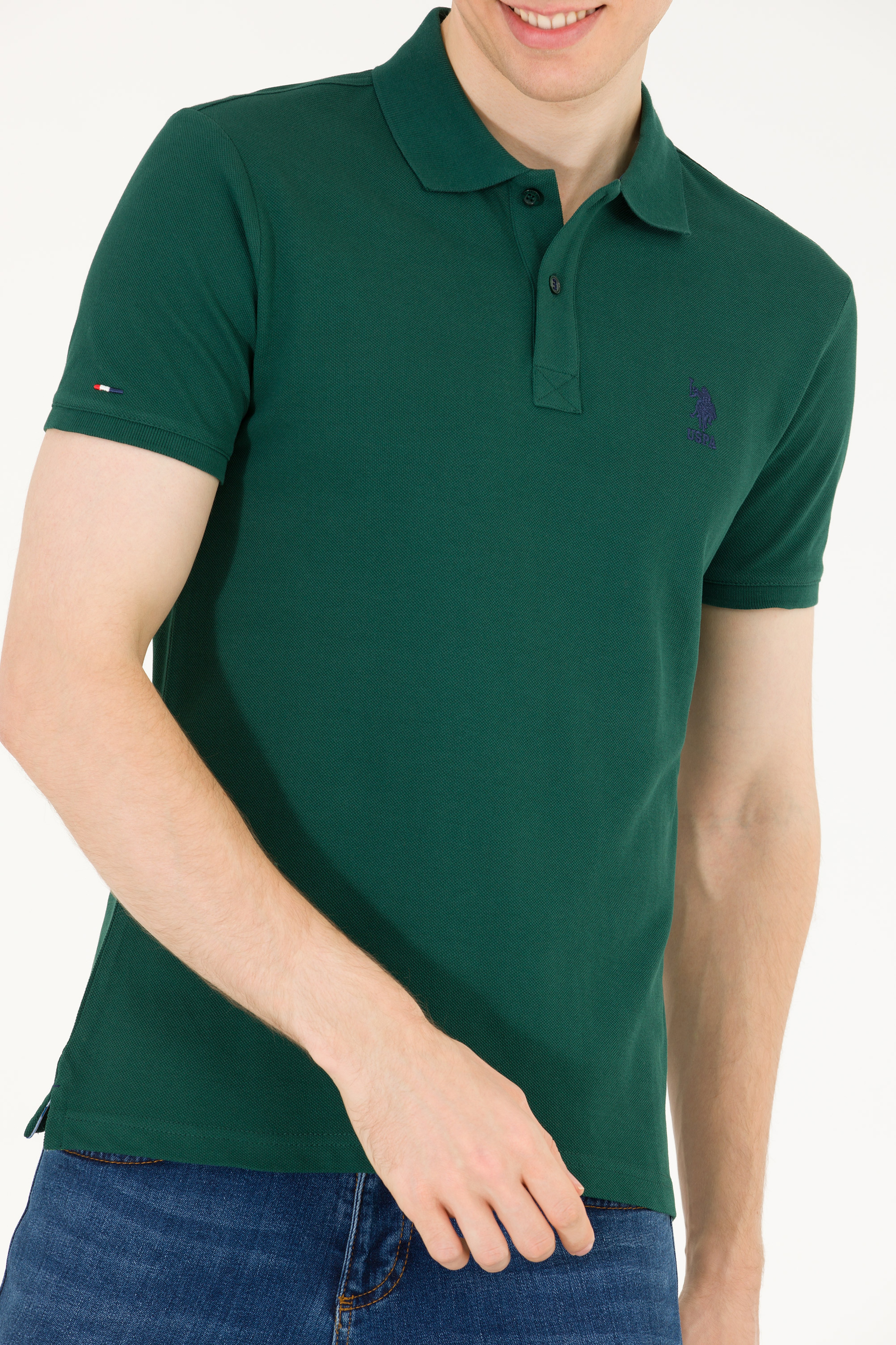 Erkek Koyu Yeşil Basic Polo Yaka Tişört - Image 6