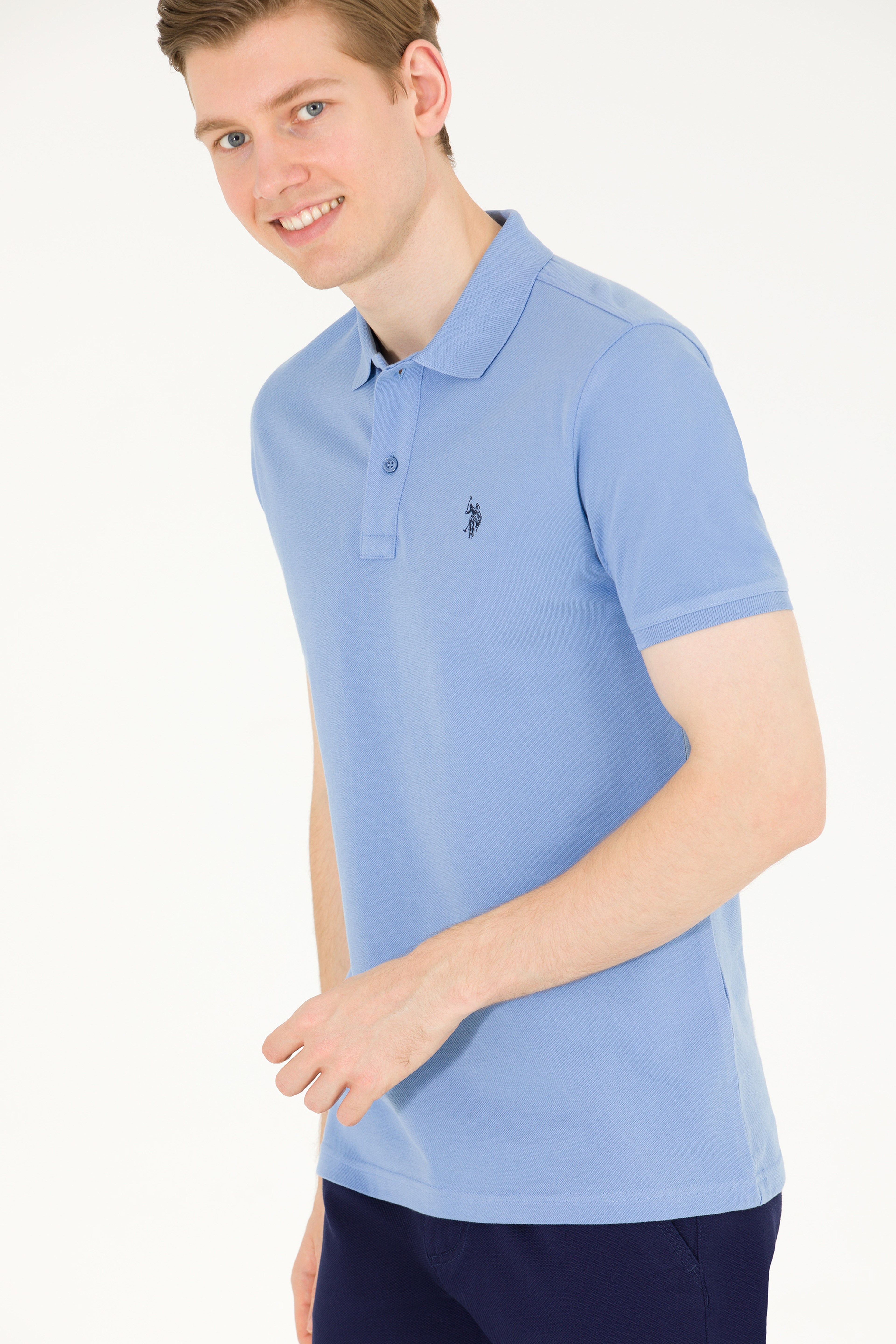 Erkek Koyu Mavi Basic Polo Yaka Tişört - Image 3