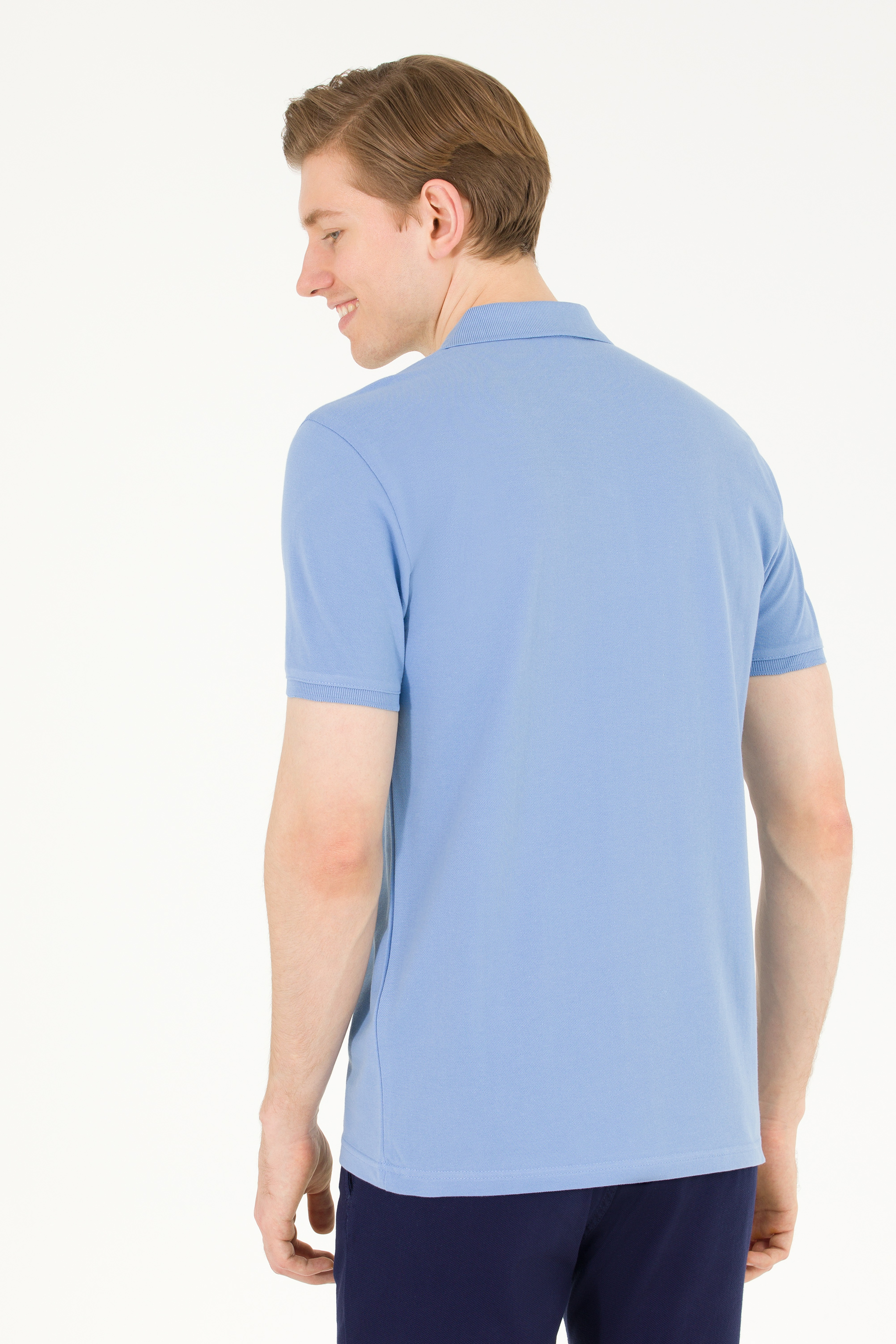 Erkek Koyu Mavi Basic Polo Yaka Tişört - Image 5