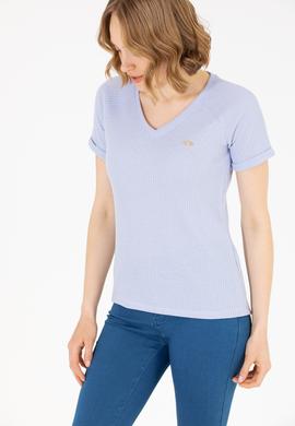 Kadın Mavi V Yaka Tişört - 50262532004