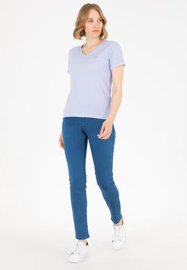 Kadın Mavi V Yaka Tişört - 50262532004