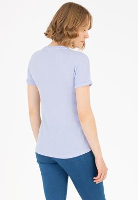 Kadın Mavi V Yaka Tişört - 50262532004