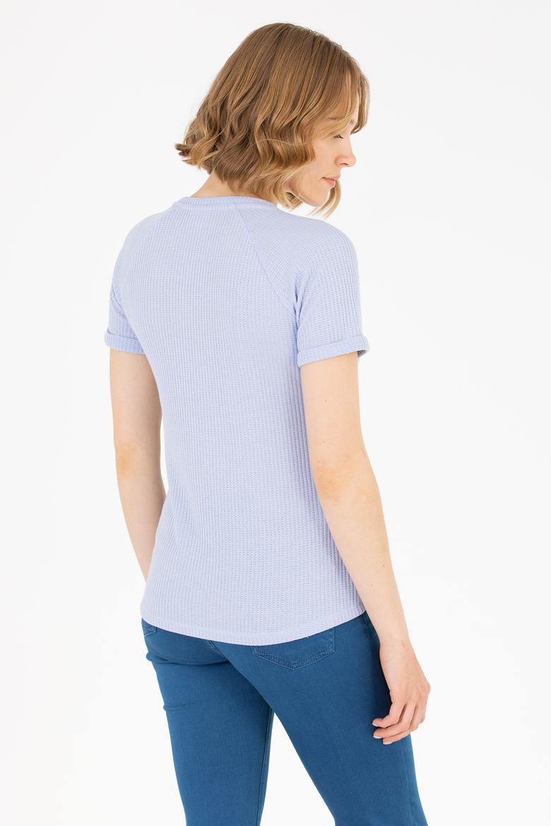 Kadın Mavi V Yaka Tişört - 50262532004