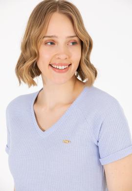 Kadın Mavi V Yaka Tişört - 50262532004