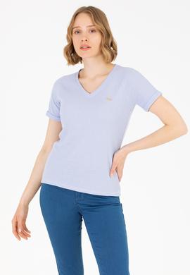 Kadın Mavi V Yaka Tişört - 50262532004