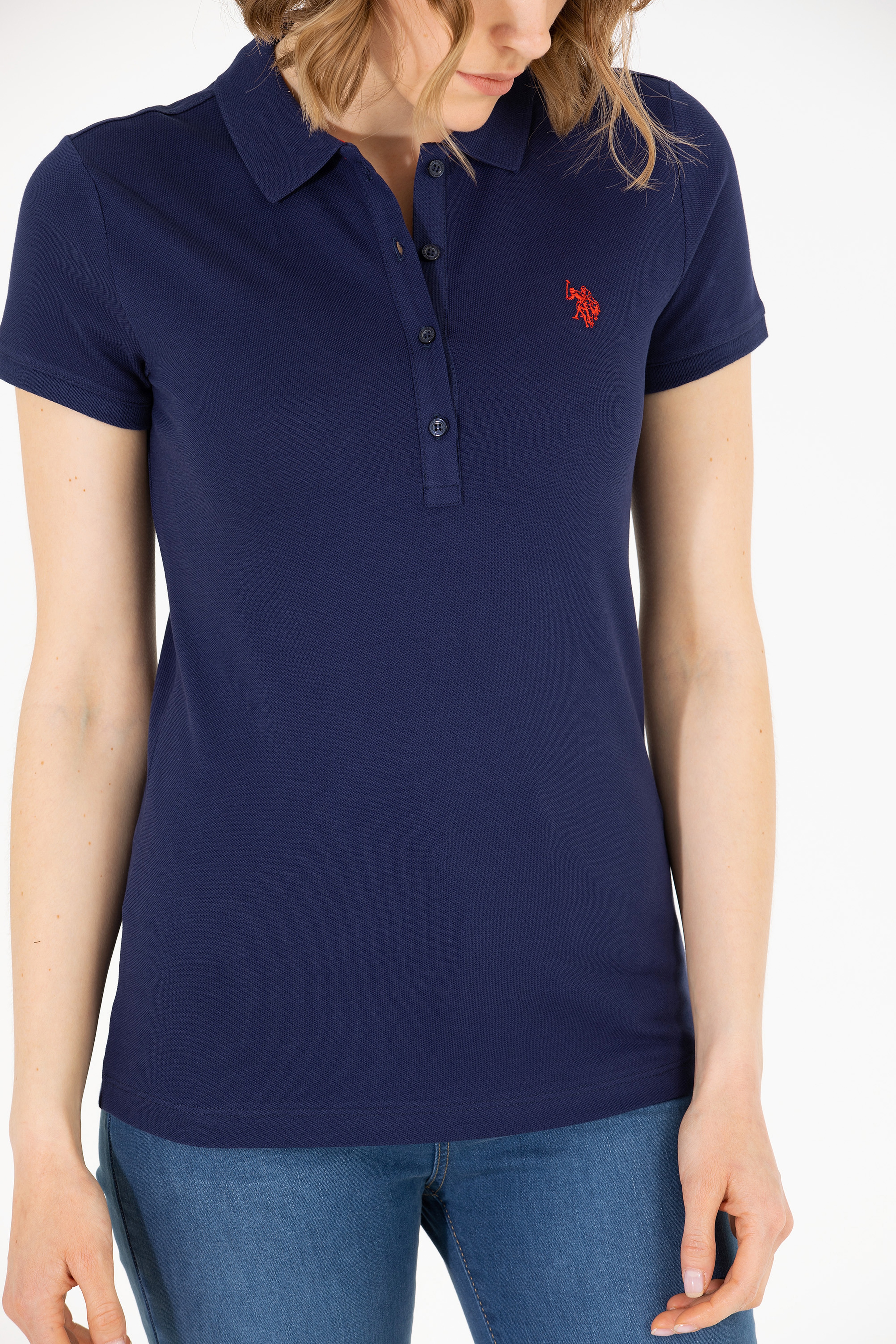 Kadın Lacivert Basic Polo Yaka Tişört - Image 6