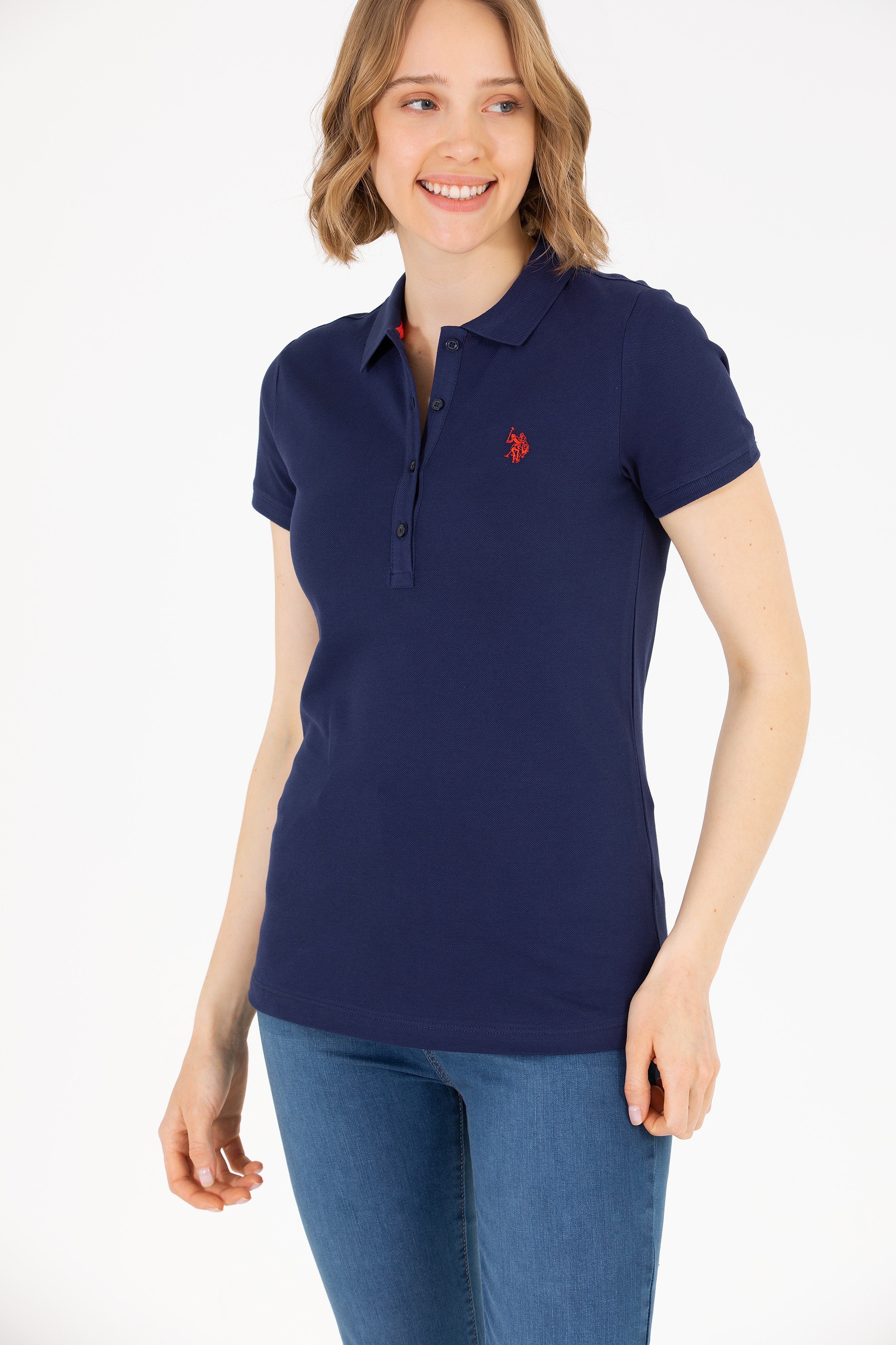 Kadın Lacivert Basic Polo Yaka Tişört - Image 2