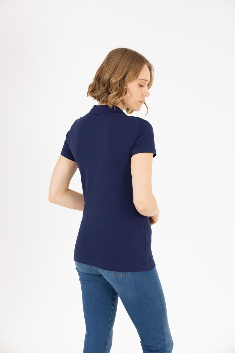 Kadın Lacivert Basic Polo Yaka Tişört - 50262675013