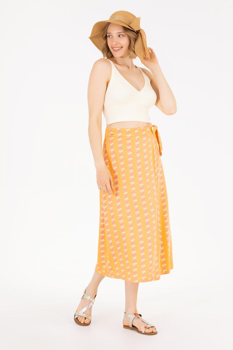 Kadın Kiremit Midi Boy Dokuma Etek