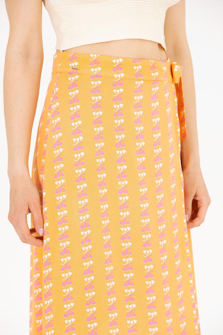 Kadın Kiremit Midi Boy Dokuma Etek - 50263210006