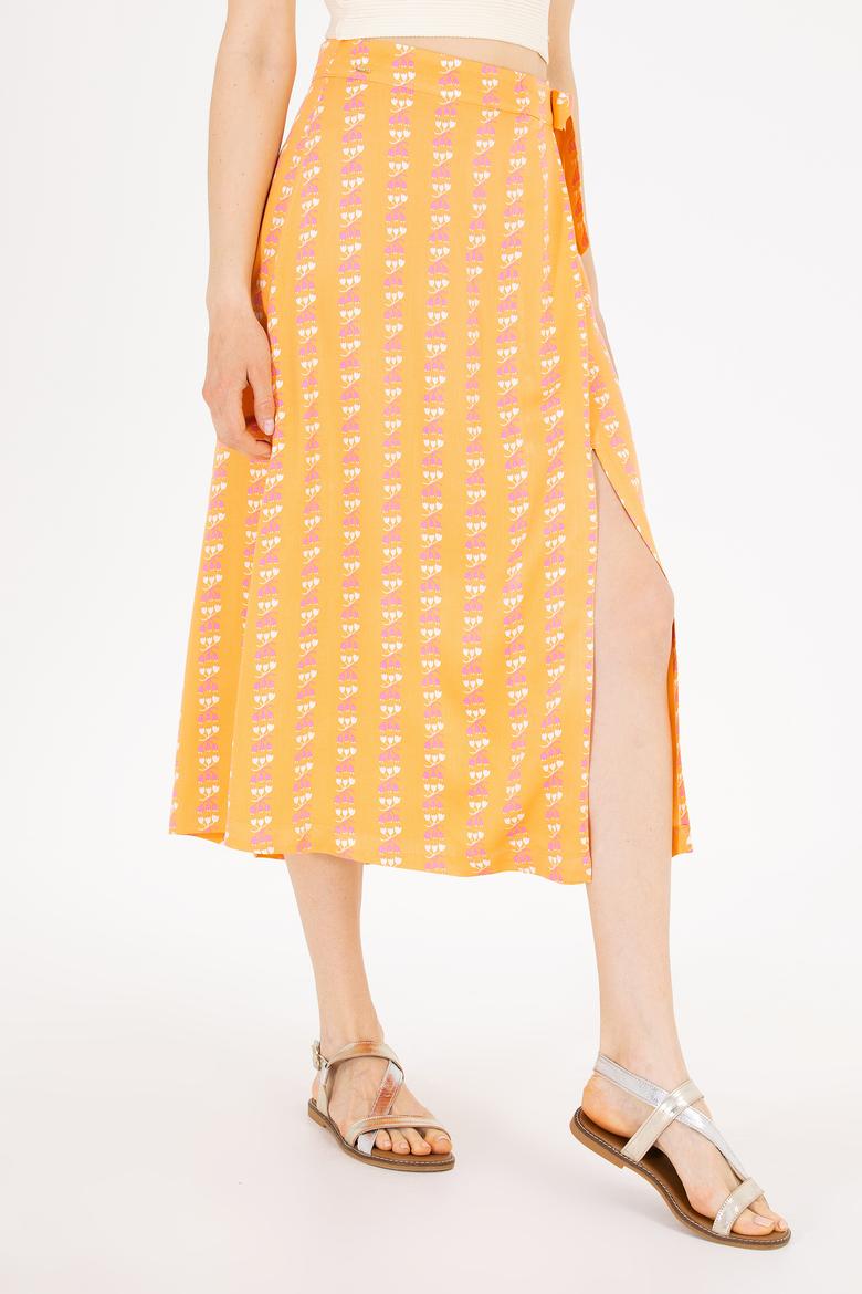 Kadın Kiremit Midi Boy Dokuma Etek - 50263210006